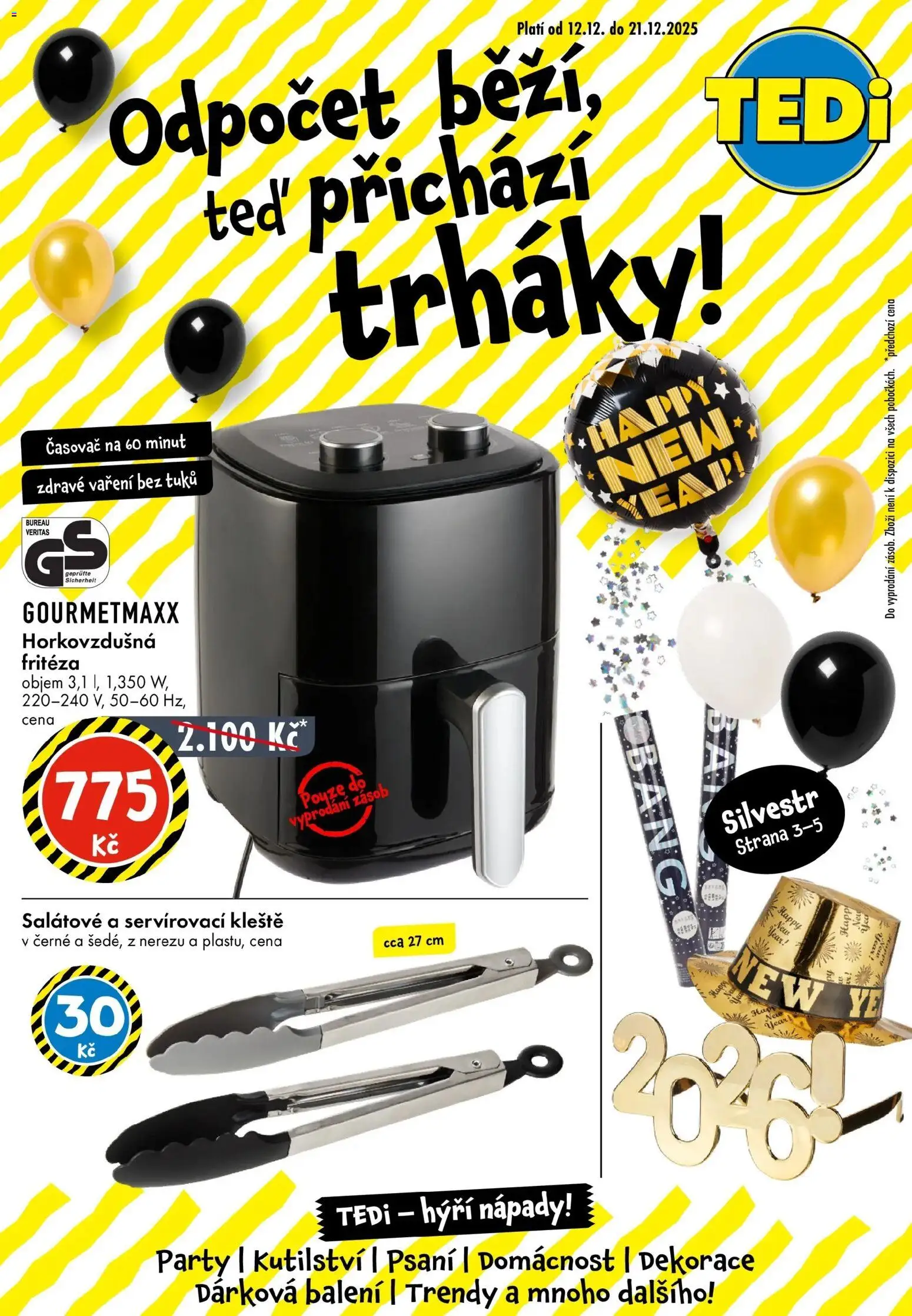 TEDi leták - Praha, Ostrava, Plzeň od 12.12.2025 | Strana: 1 | Produkty: Fritéza, Časovač, Dekorace