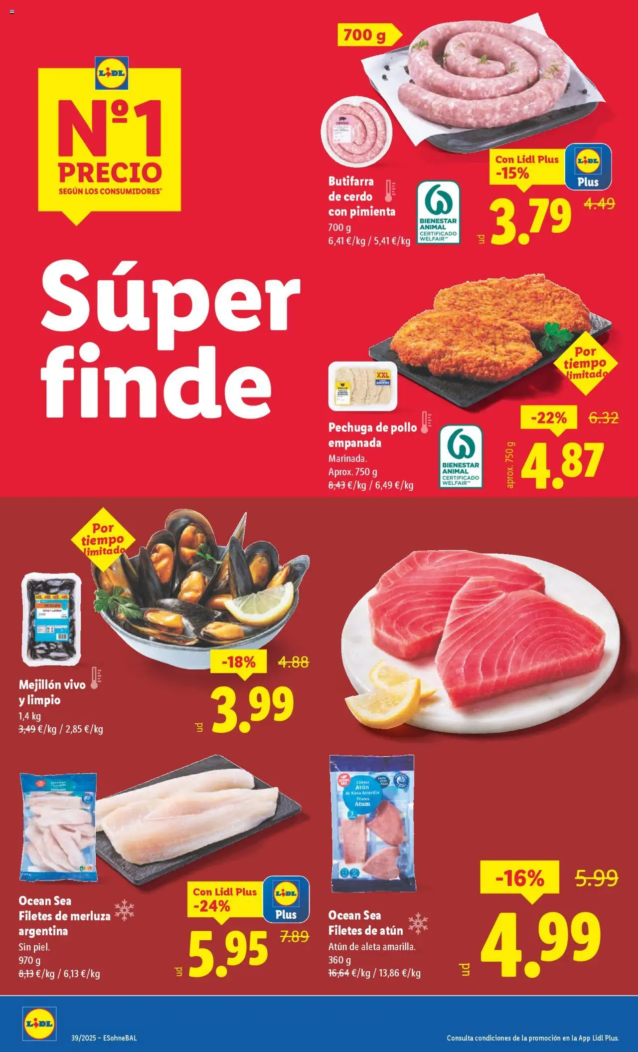 Lidl folleto │ válido desde el 22.09.2025 | Página: 22 | Productos: Cerdo, Filetes de merluza, Pechuga de pollo empanada