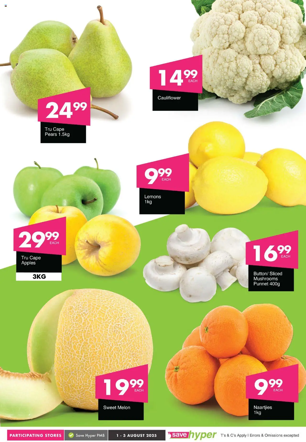Save Weekend WOW │ valid from 01.08.2025 | Page: 5 | Products: Pears, Cauliflower, Mushrooms, Apples