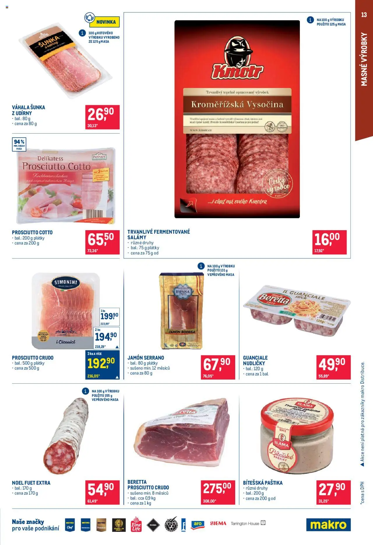 Makro leták - Pro milovníky jídla od 24.09.2025 | Strana: 13 | Produkty: Prosciutto, Guanciale, Vysočina, Cotto