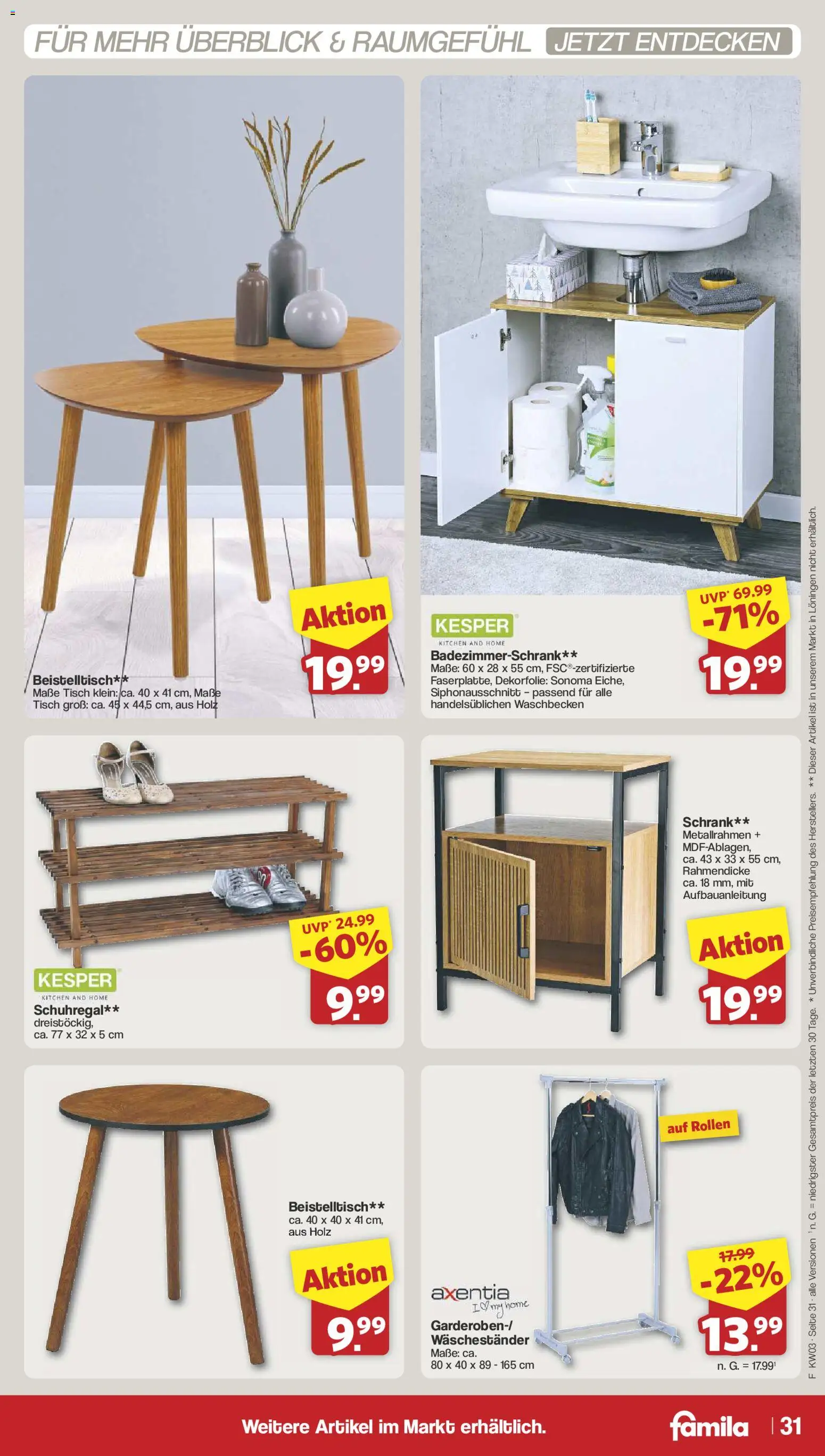 Famila Nordwest Prospekt 	 – gültig ab 12.01.2026 | Seite: 31 | Produkte: Tisch, Waschbecken, Schuhregal, Waschestander