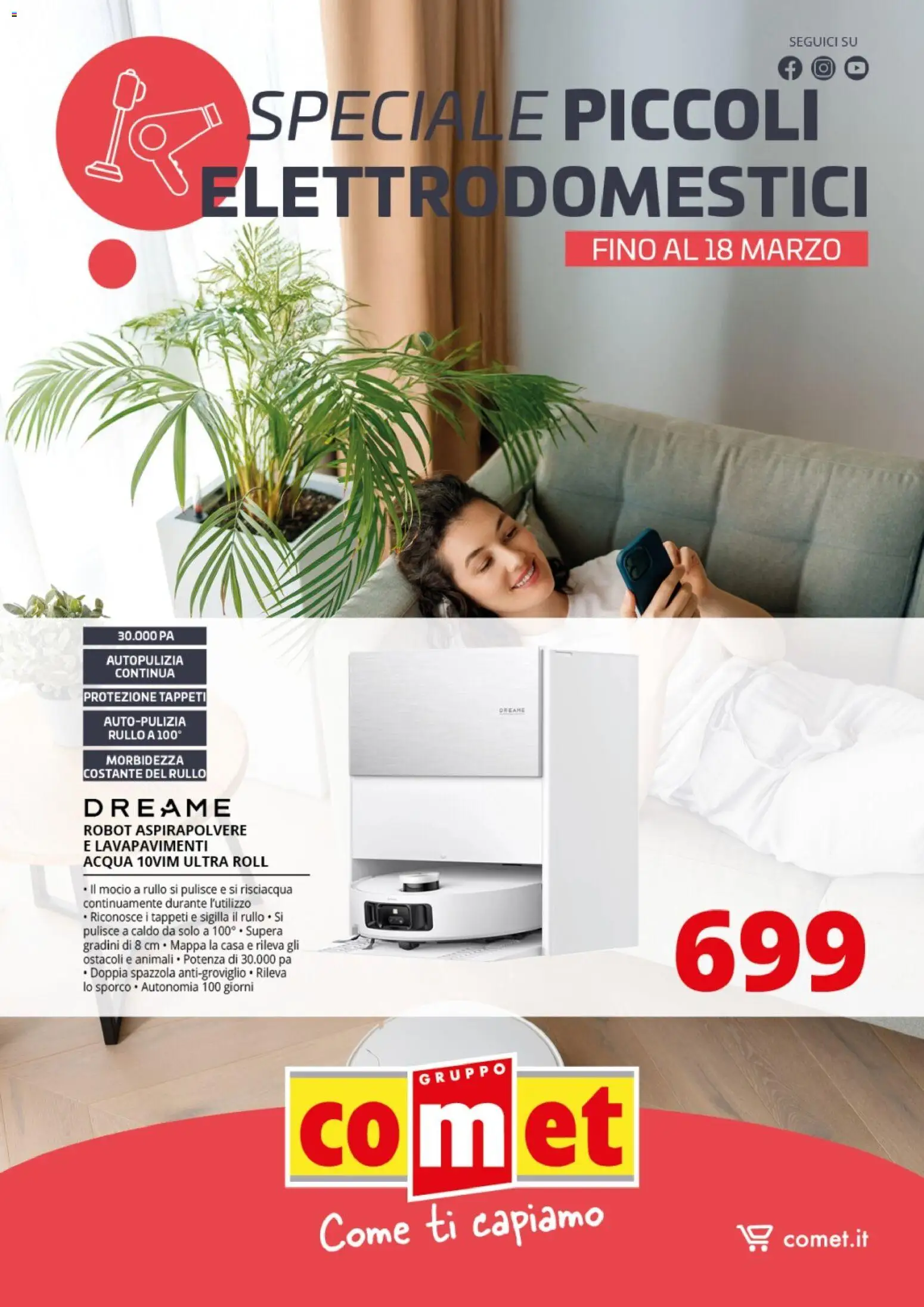 Volantino Comet del 06.03.2026 | Pagina: 1 | Prodotti: Rullo, Mocio, Aspirapolvere, Robot