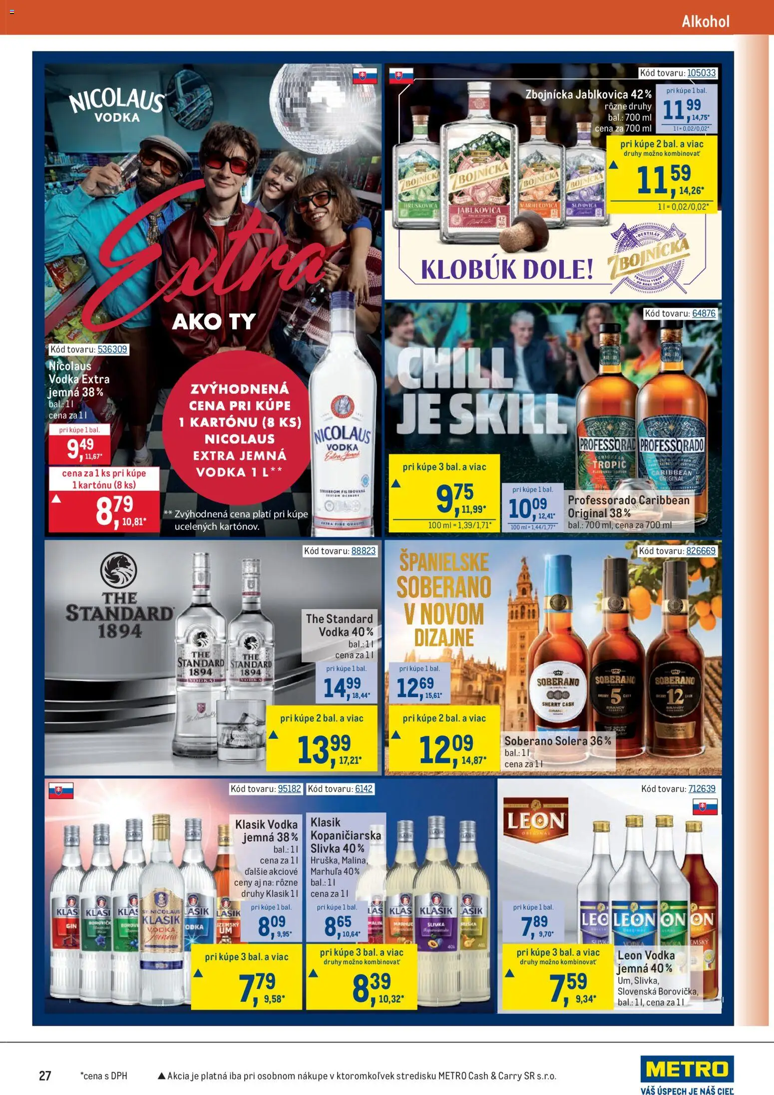 Nové Metro akcie – leták je platný od 10.12.2025 | Strana: 27 | Produkty: Soberano, Slivovica, Vodka, Klobúk