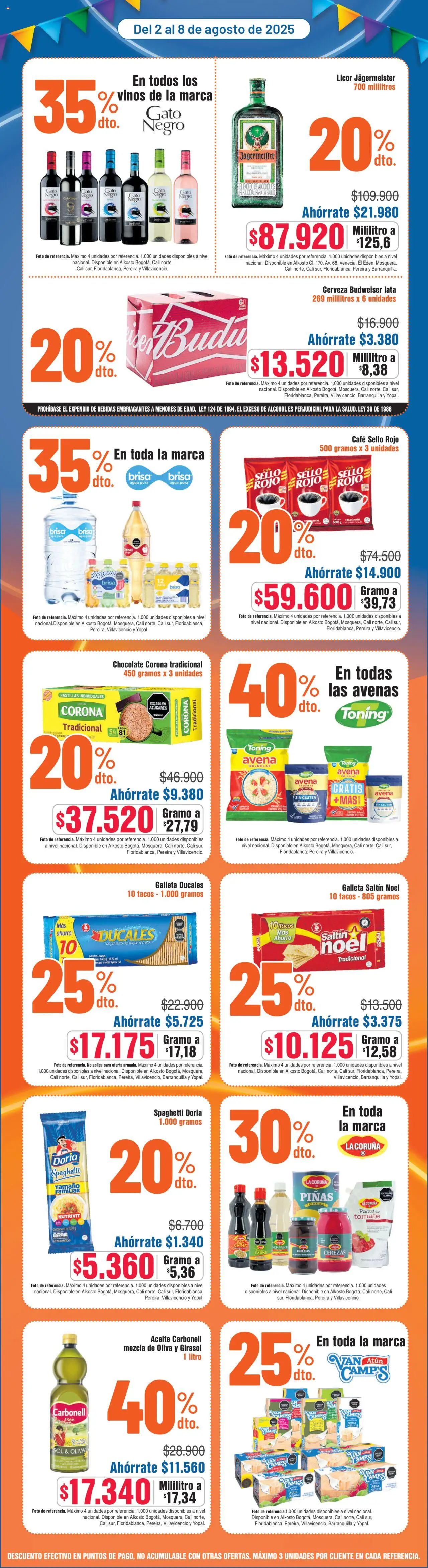 Alkosto folleto │ válido desde el 02.08.2025 | Página: 3 | Productos: Licor, Café, Cerveza, Pasta