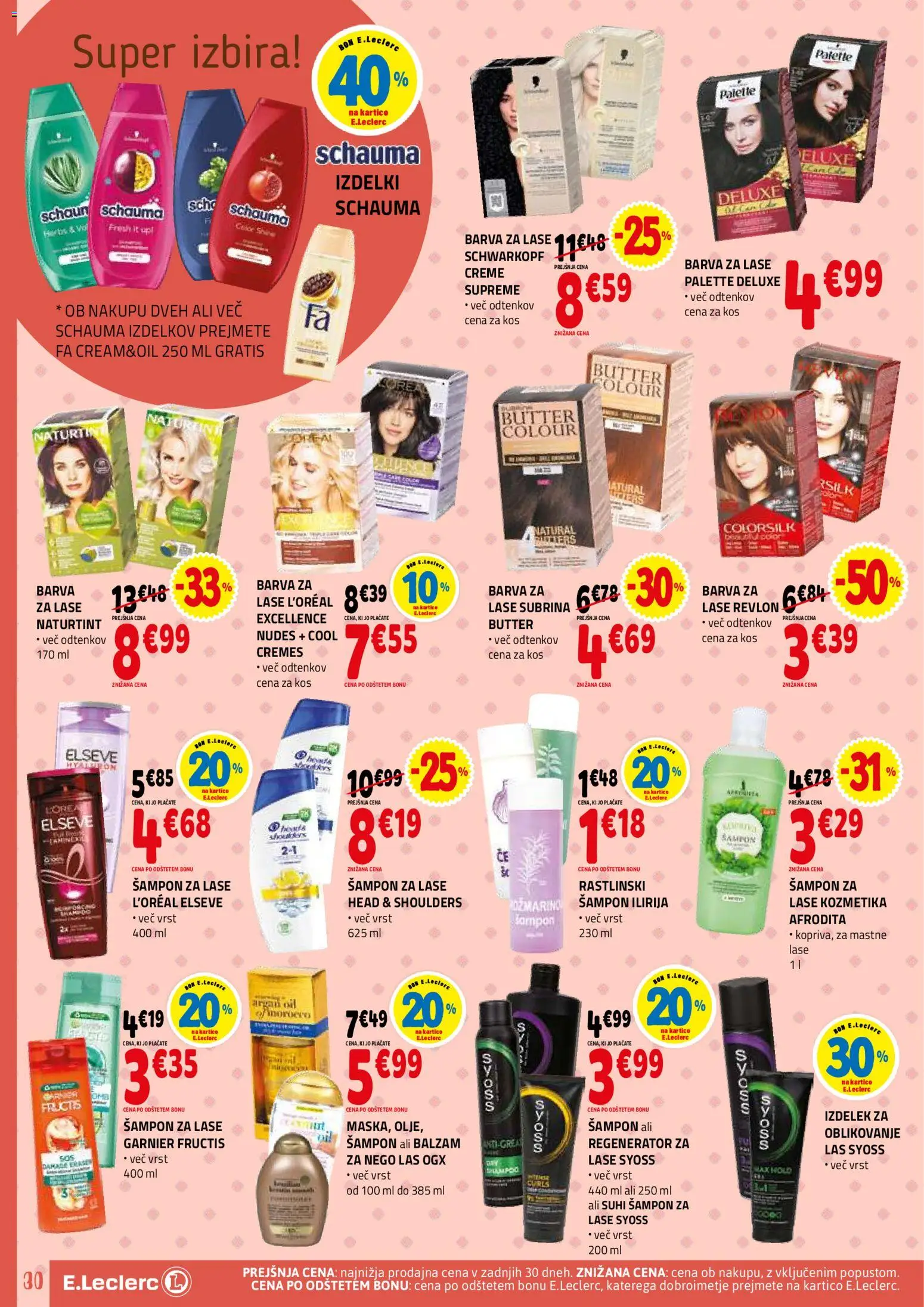 Novi E.leclerc katalog ponudbe – veljaven od 28.01.2026 | Stran: 30 | Izdelki: Kos, Sampon, Barva za lase, Barva