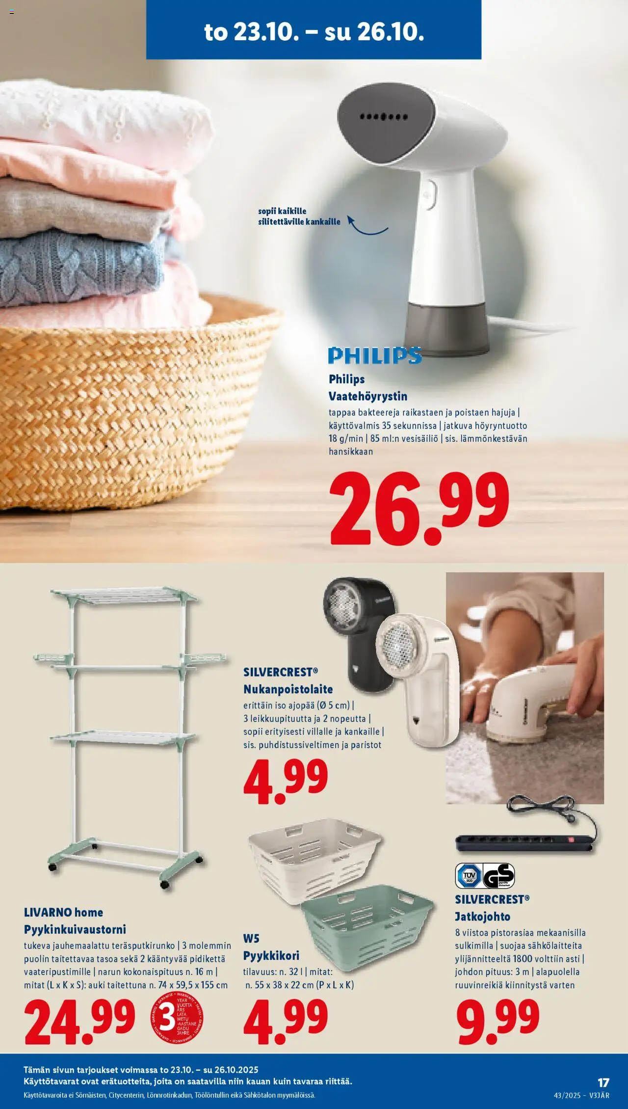 Lidl tarjoukset - Helsinki – voimassa 23.10.2025 alkaen | Sivu: 21 | Tuotteet: Pyykkikori, Jatkojohto, Paristot