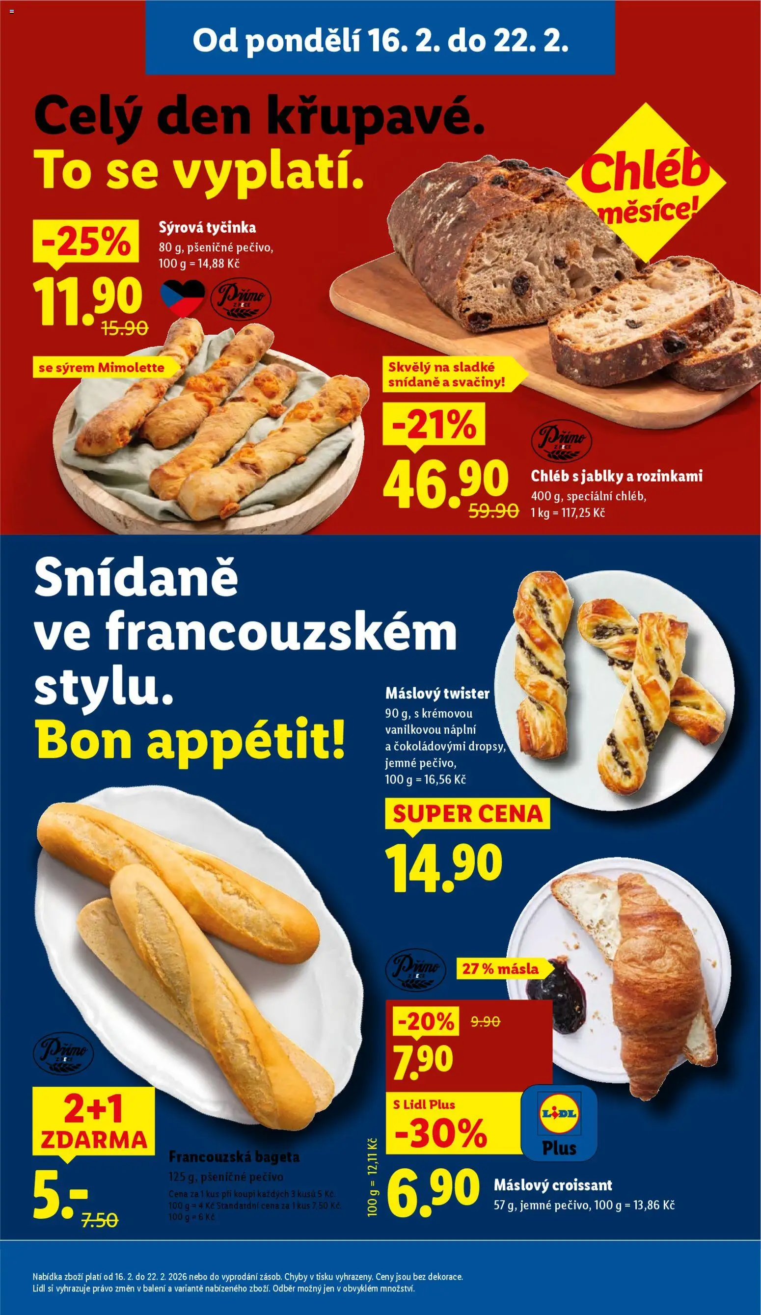 Lidl leták od 16.02.2026 | Strana: 9 | Produkty: Chléb, Pečivo, Croissant, Bageta