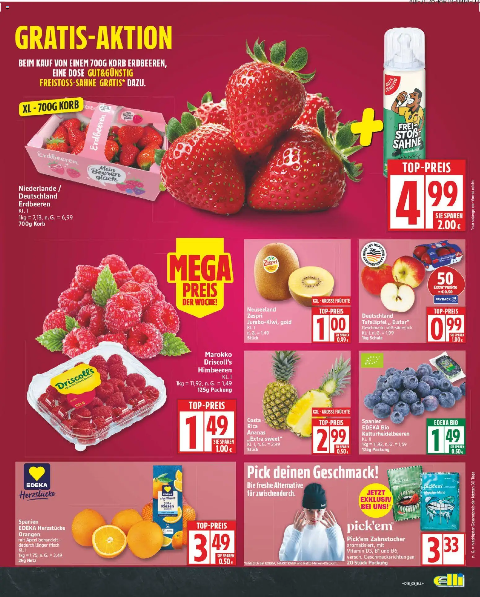 Elli Markt Prospekt – gültig ab 27.04.2026 | Seite: 3 | Produkte: Himbeeren, Ananas, Erdbeeren, Sahne