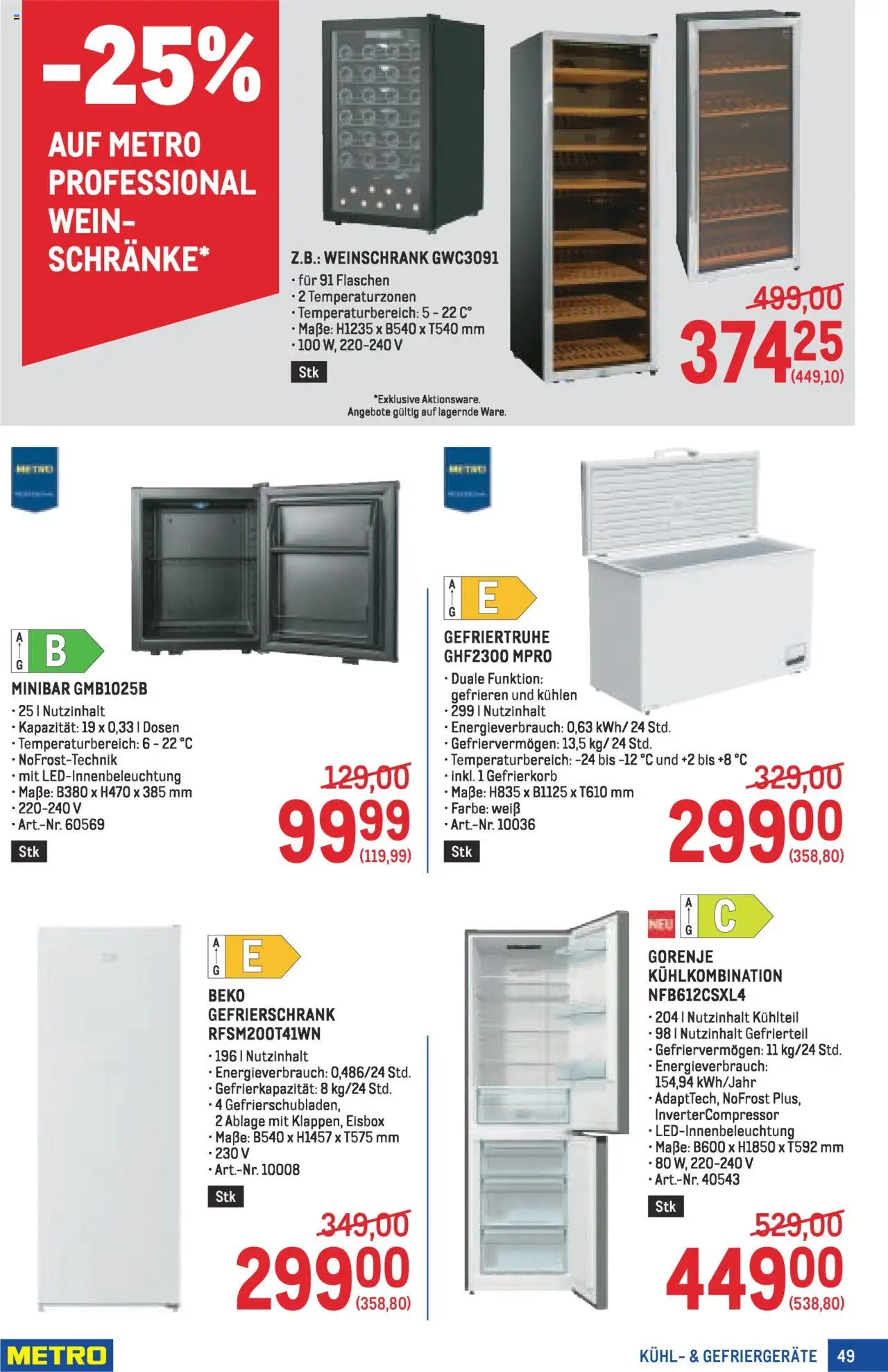 Metro angebote Profi gültig ab 16.10.2025 | Seite: 49 | Produkte: Gefrierschrank, Wein