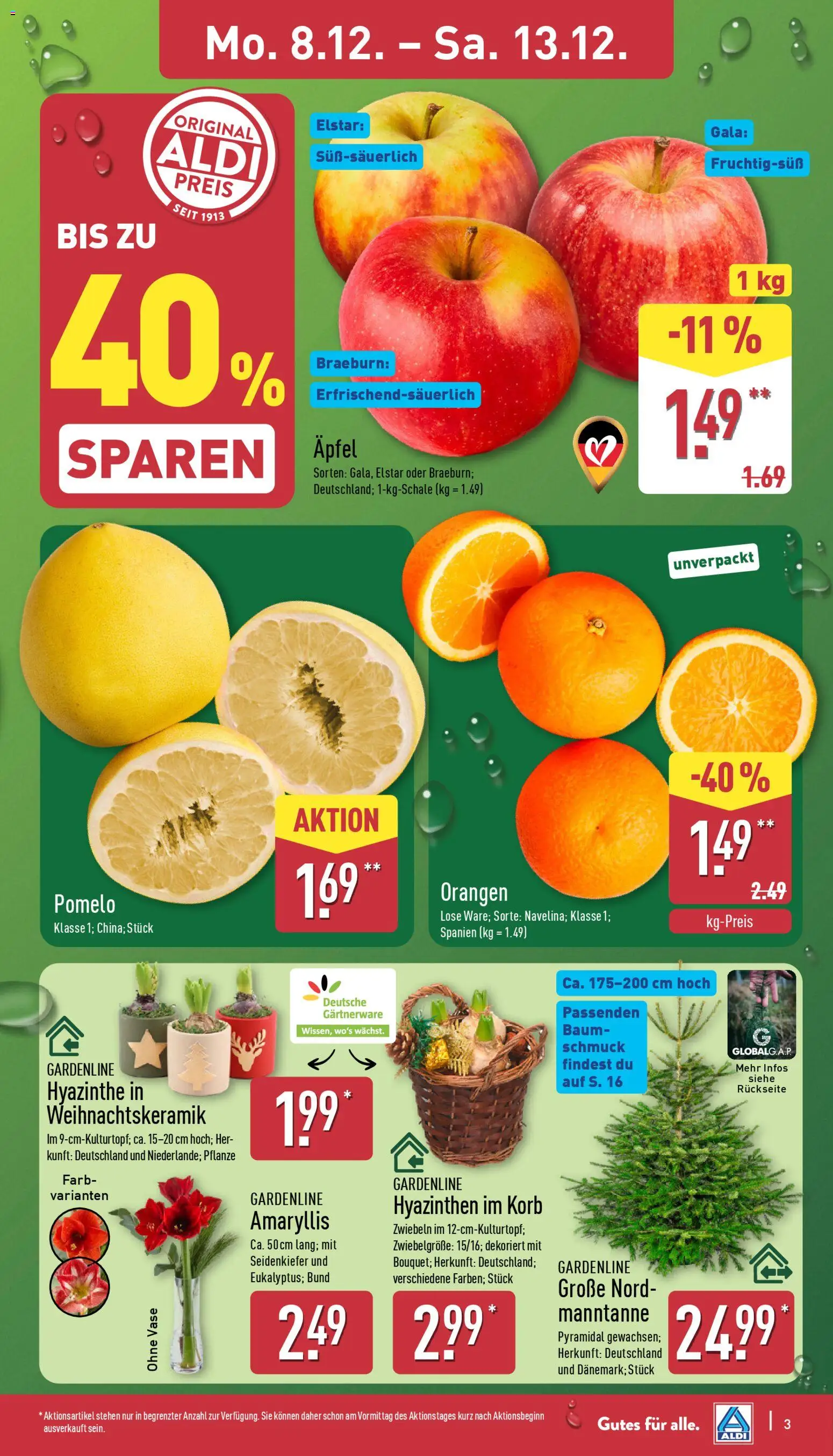 Aldi Prospekt 	 – gültig ab 08.12.2025 | Seite: 3 | Produkte: Korb, Vase, Orangen, Zwiebeln
