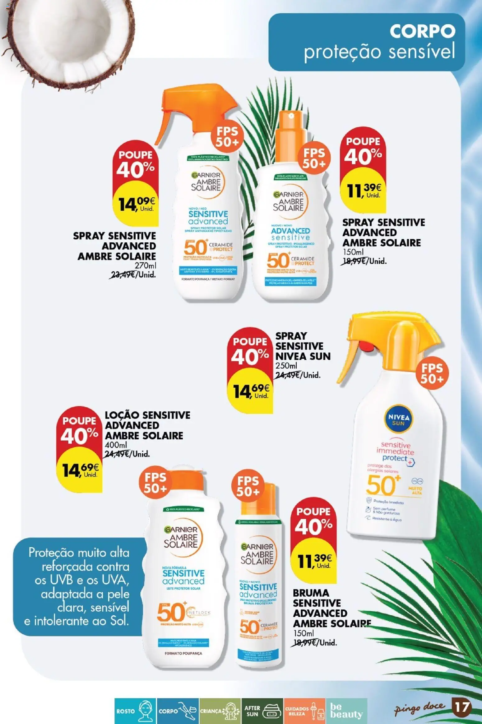 Pingo Doce Catálogo de solares 2026 │ válido de 24.03.2026 | Página: 17 | Produtos: Agua, Perfume, Protetor solar, Leite