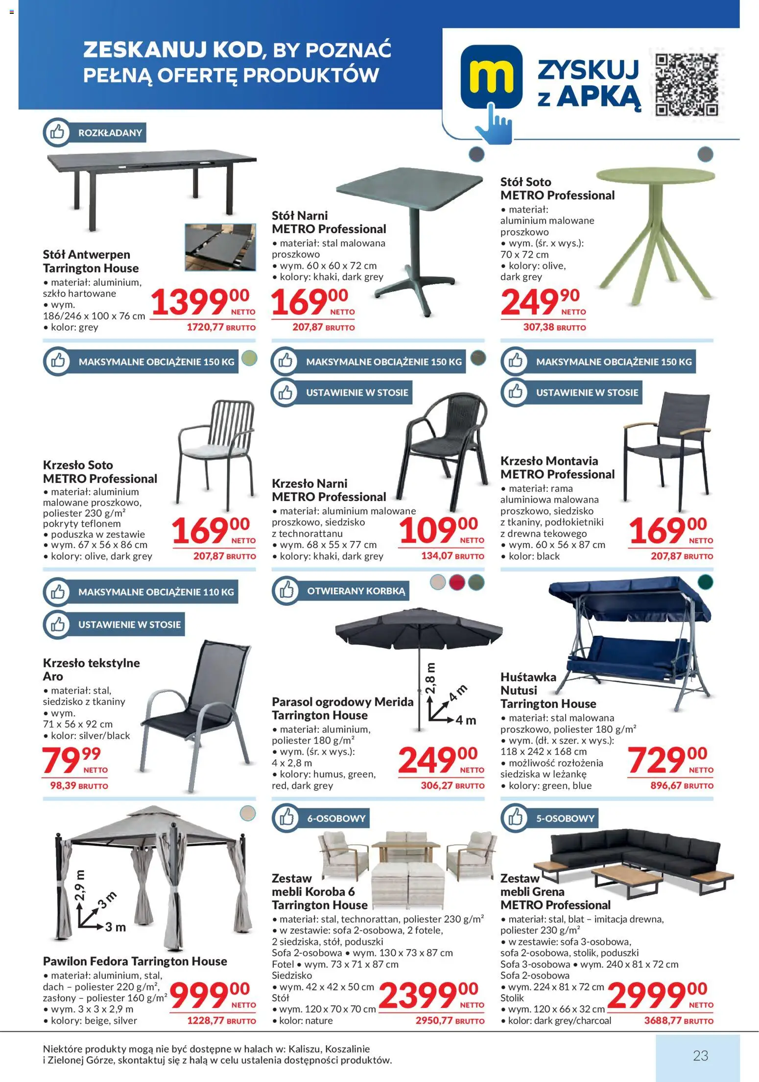 Makro gazetka od 07.04.2026 | Strona: 23 | Produkty: Parasol, Poduszka, Krzesło, Zasłony