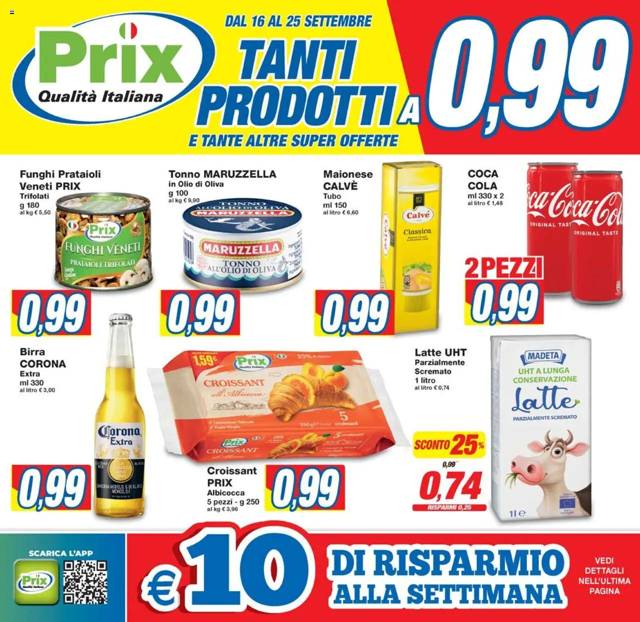 Volantino Prix del 16.09.2025 | Pagina: 1 | Prodotti: Latte, Tubo, Funghi, Tonno
