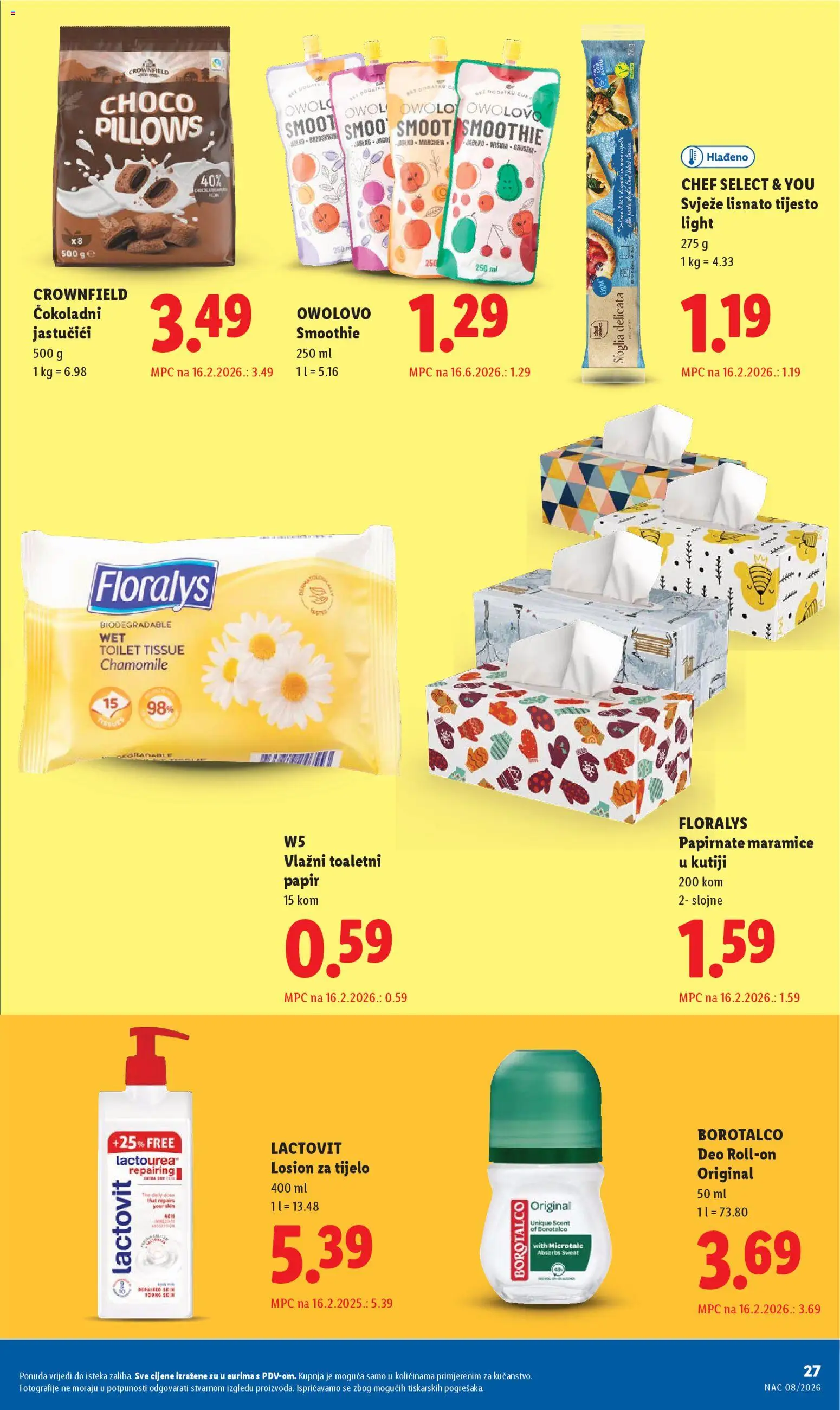 Lidl katalog | vrijedi od 16.02.2026 | Stranica: 27 | Proizvodi: Lisnato tijesto, Smoothie, Pasta, Borotalco