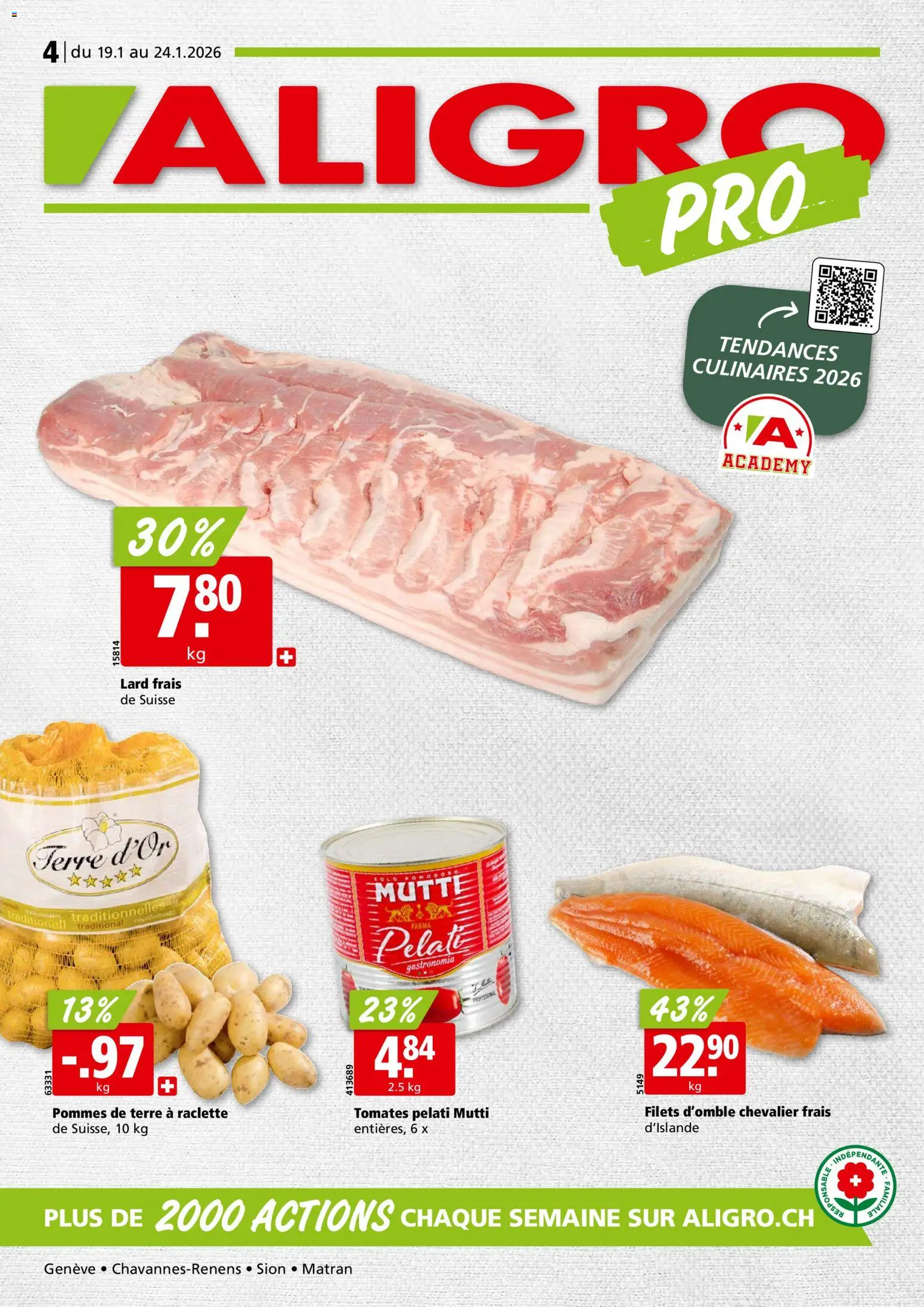 Aligro Aktionen Chavannes, Matran, Genève, Sion – gültig ab 19.01.2026 | Seite: 1 | Produkte: Raclette