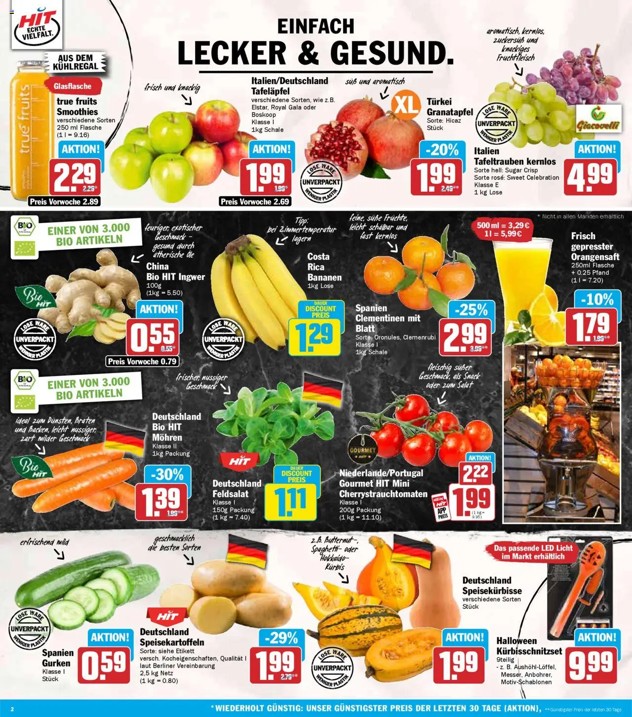 HIT - Bayern – gültig ab 13.10.2025 | Seite: 2 | Produkte: Bananen, Orangensaft, Kürbis, Salat