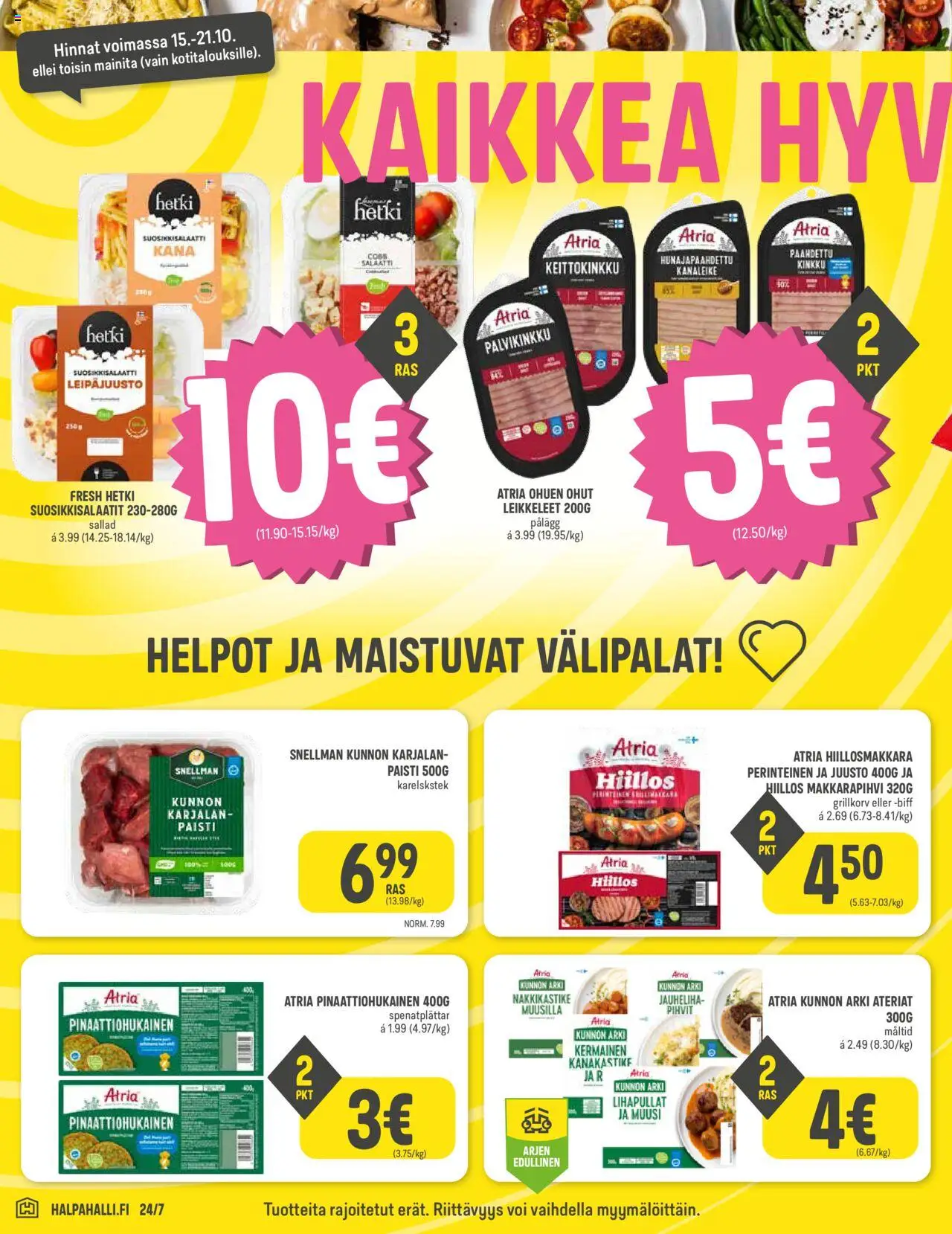 Halpa Halli tarjoukset – voimassa 15.10.2025 alkaen | Sivu: 2 | Tuotteet: Jauheliha, Kana, Voi, Salaatti