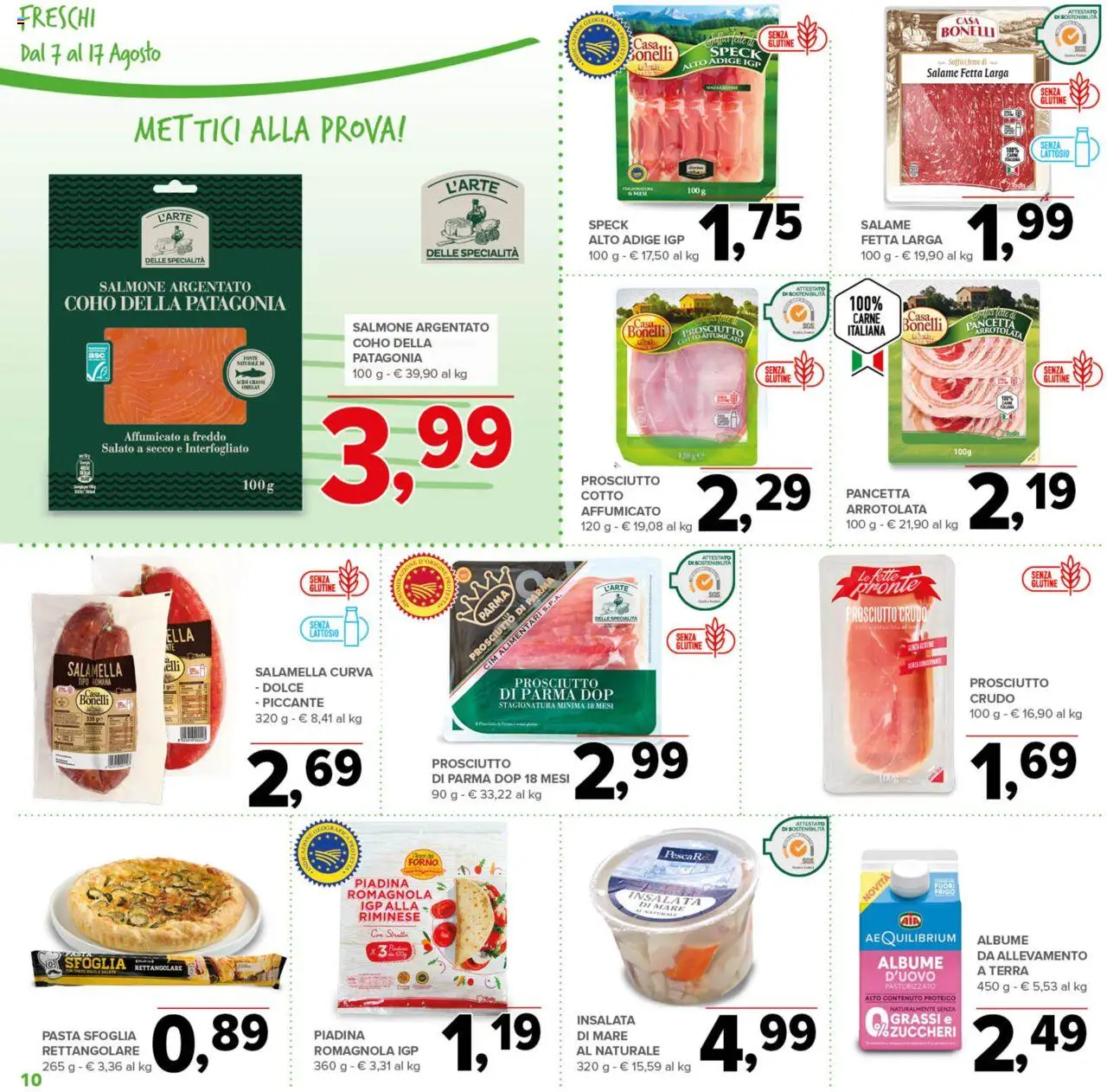 Volantino Todis del 07.08.2025 | Pagina: 10 | Prodotti: Prosciutto di Parma, Salmone, Forno, Terra
