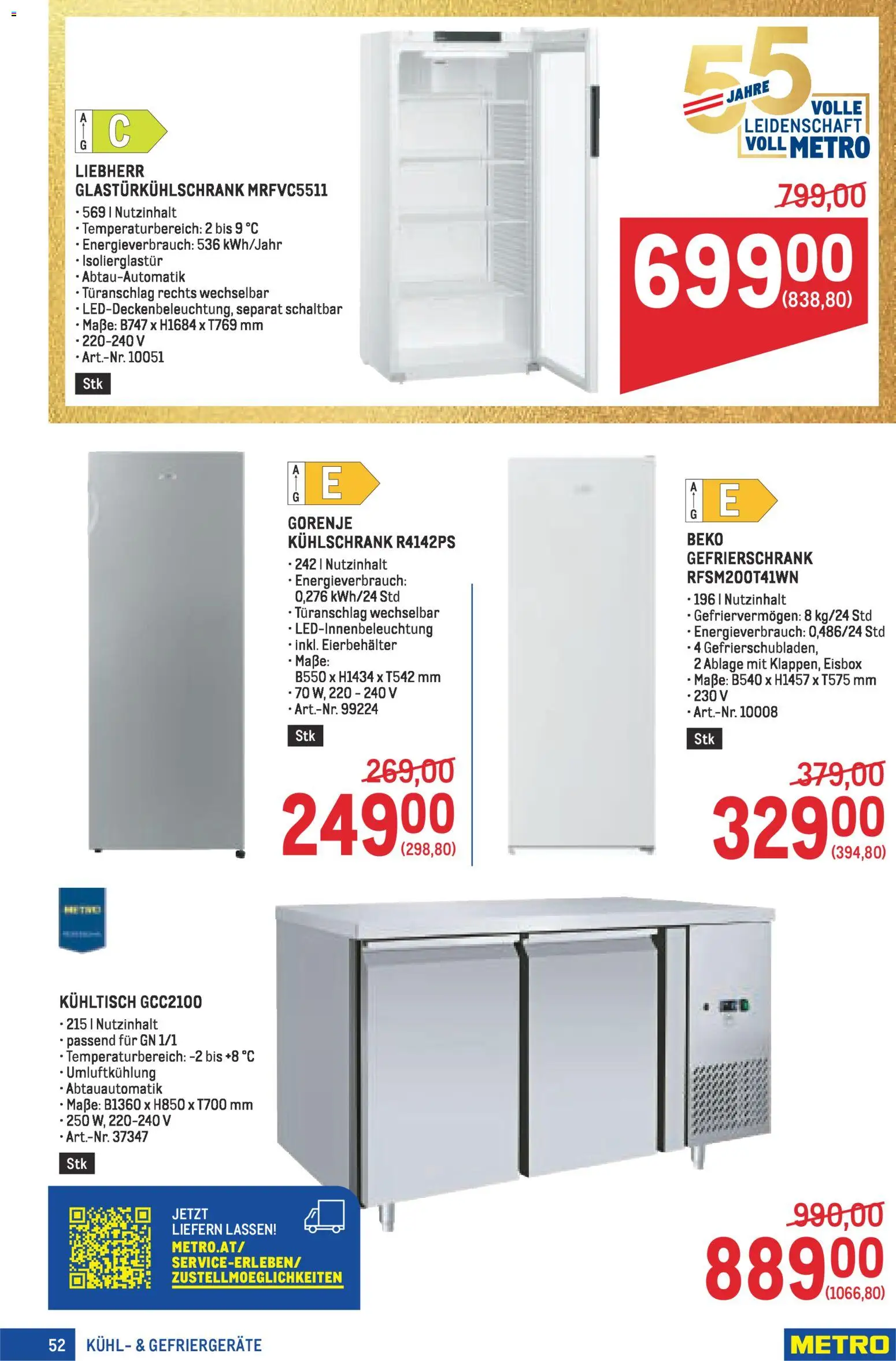 Metro angebote Profi gültig ab 19.02.2026 | Seite: 52 | Produkte: Kühlschrank, Gefrierschrank