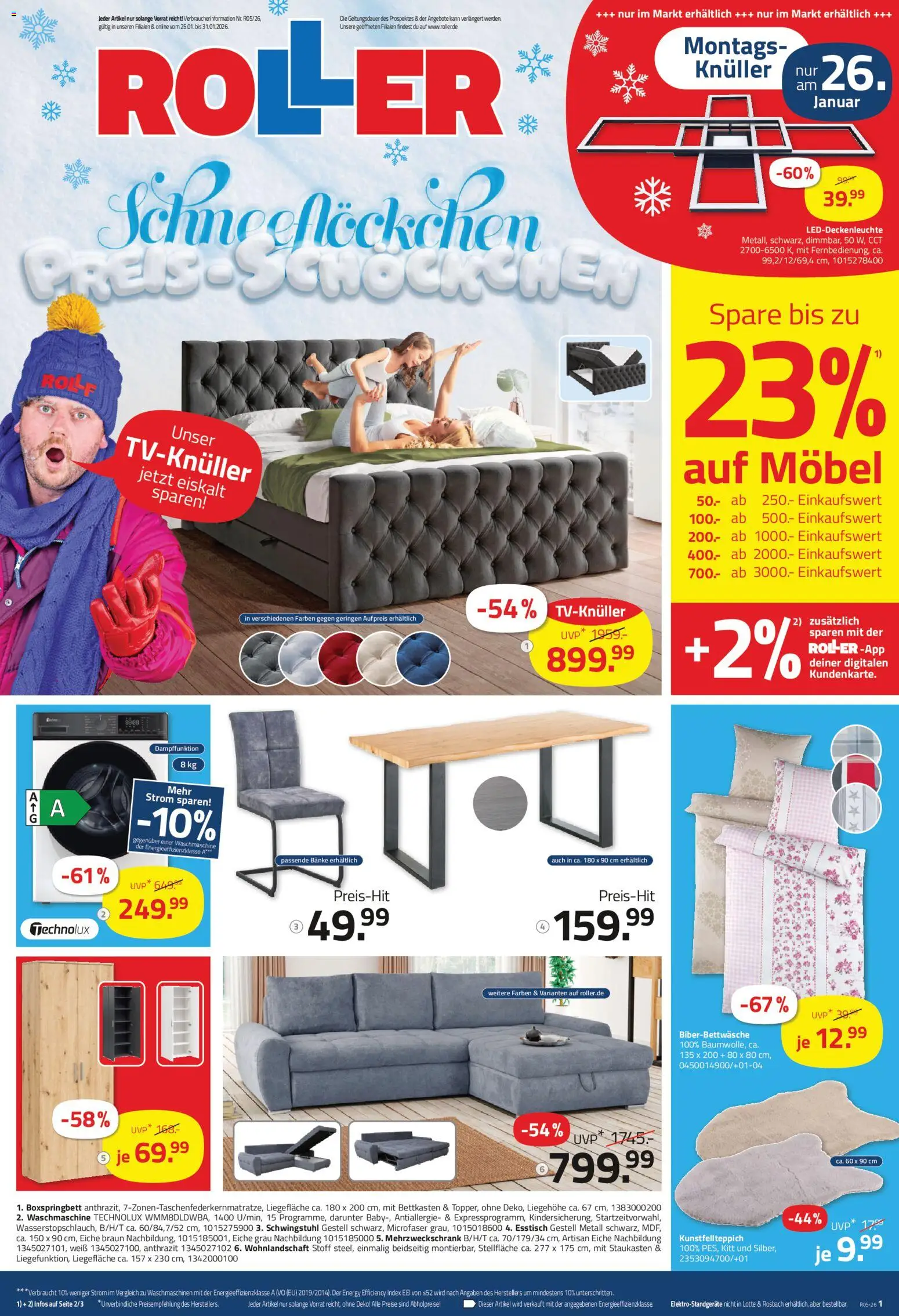 Roller Prospekt 	 – gültig ab 25.01.2026 | Seite: 1 | Produkte: Wohnlandschaft, Energy, Boxspringbett, Waschmaschine