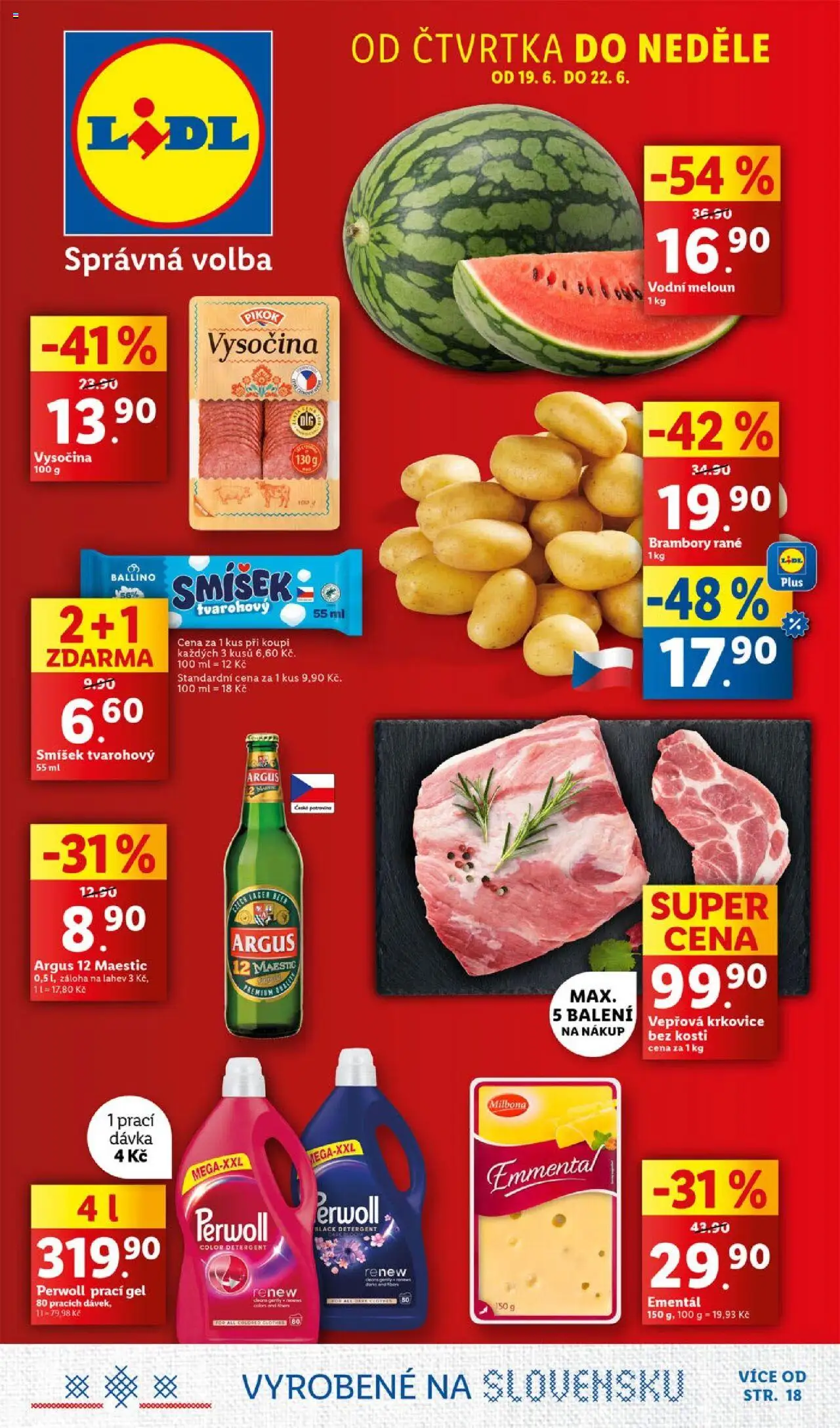 Lidl leták od 19.06.2025 | Strana: 1 | Produkty: Prací gel, Argus, Brambory, Vepřová krkovice