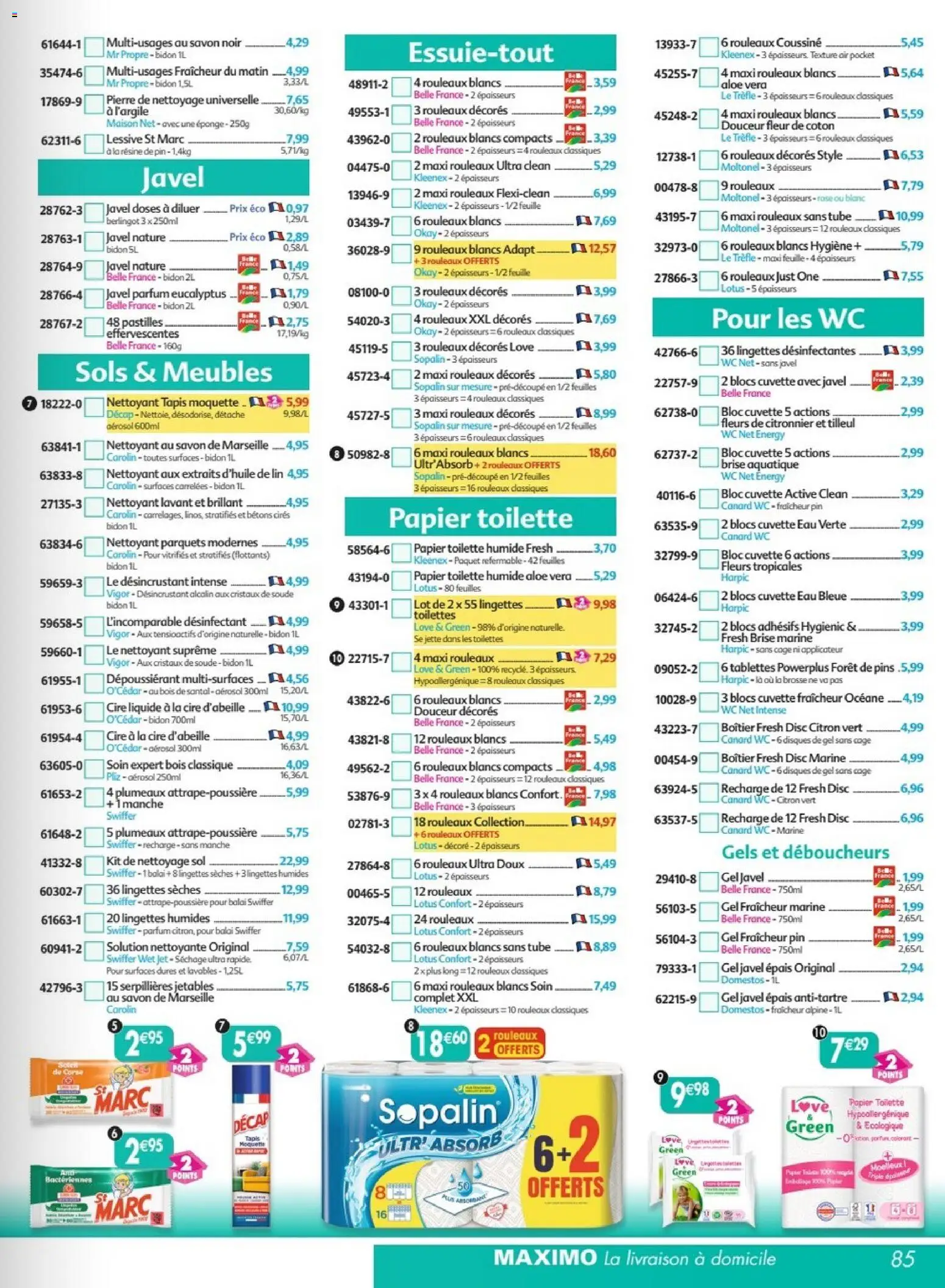 {H1} | Page: 85 | Produits: Savon de marseille, Eponge, Cage, Balai Swiffer