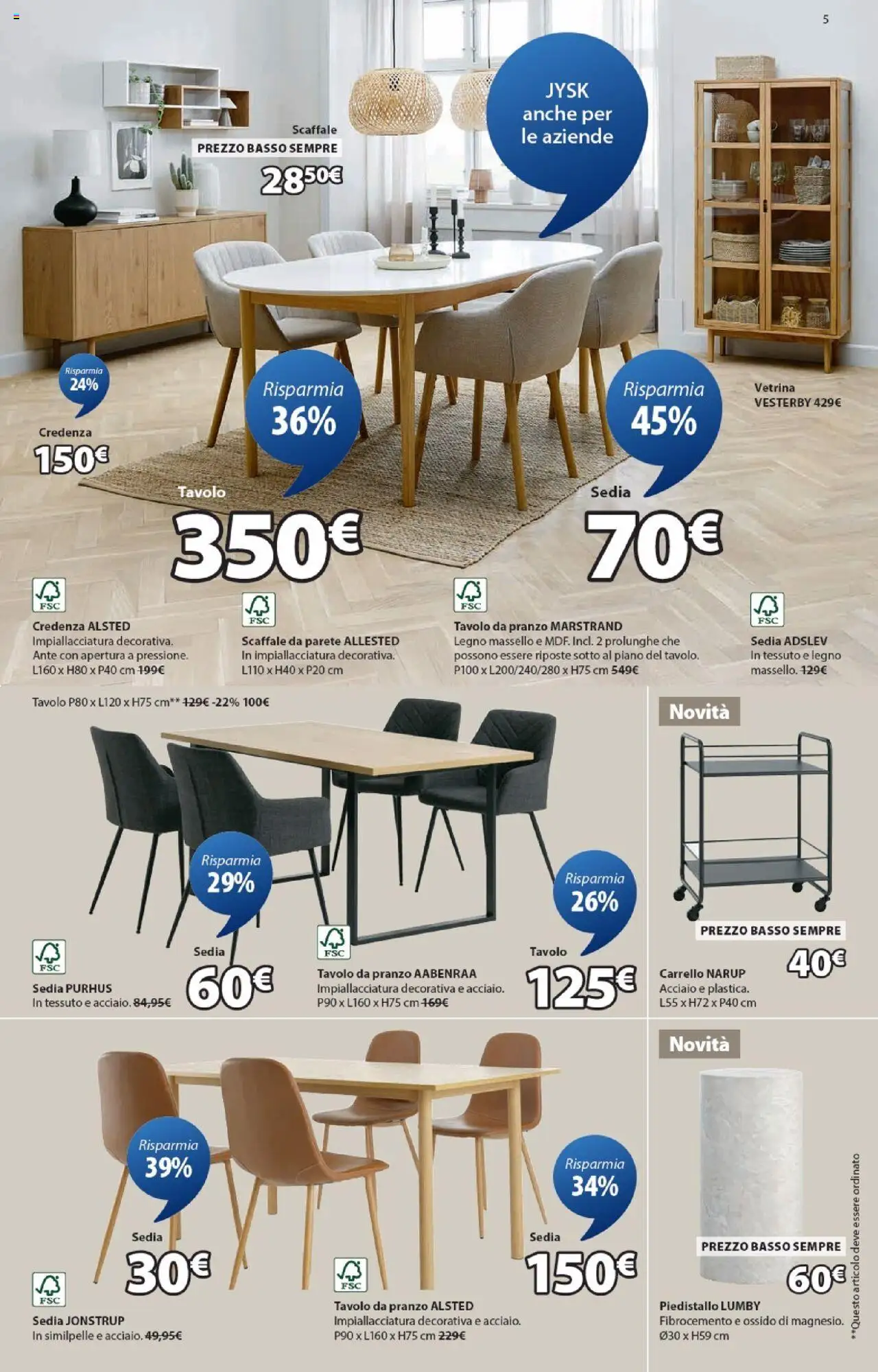Volantino JYSK del 02.10.2025 | Pagina: 5 | Prodotti: Carrello, Scaffale, Sedia, Credenza