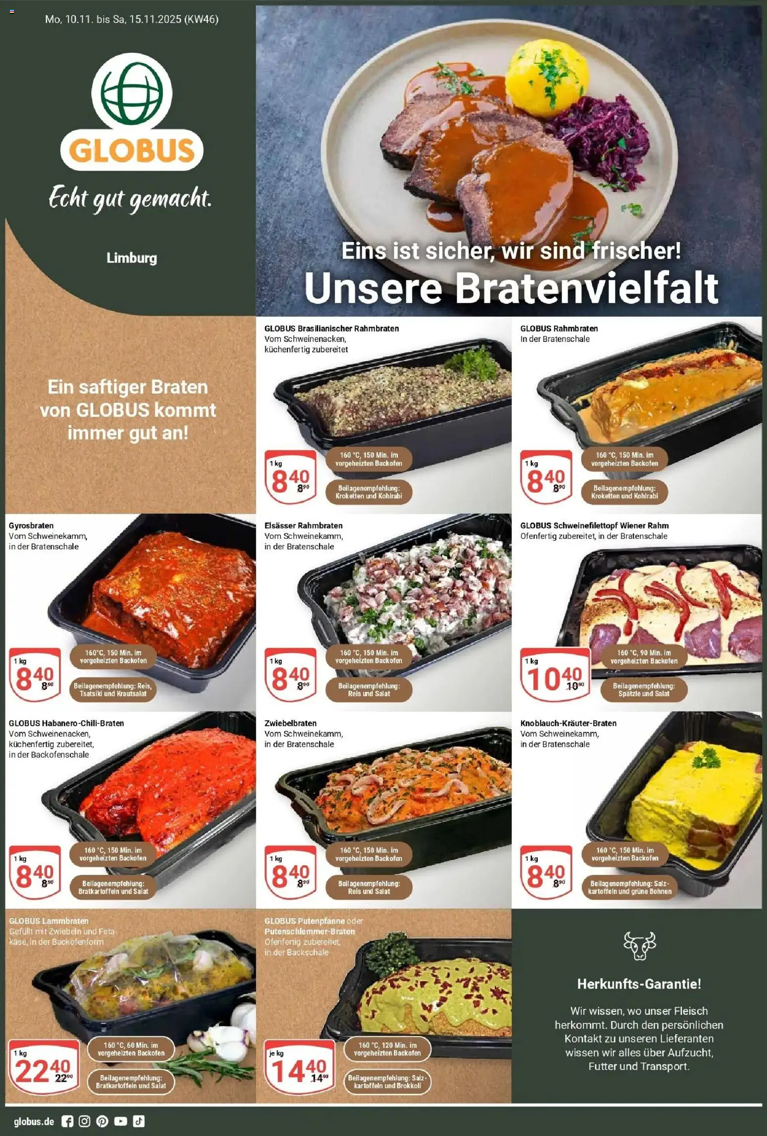 Globus prospekt Limburg	 – gültig ab 09.11.2025 | Seite: 1 | Produkte: Zwiebeln, Salz, Fleisch, Salat