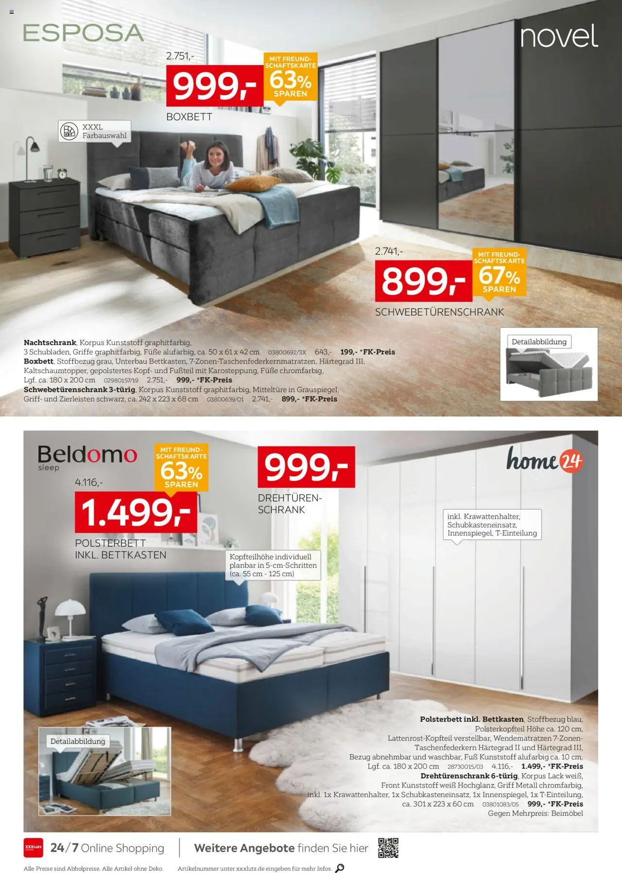 XXXL Lutz Schlafen Spezial - gültig ab dem 28.07.2025 | Seite: 2 | Produkte: Schwebetürenschrank, Drehtürenschrank, Polsterbett, Schrank