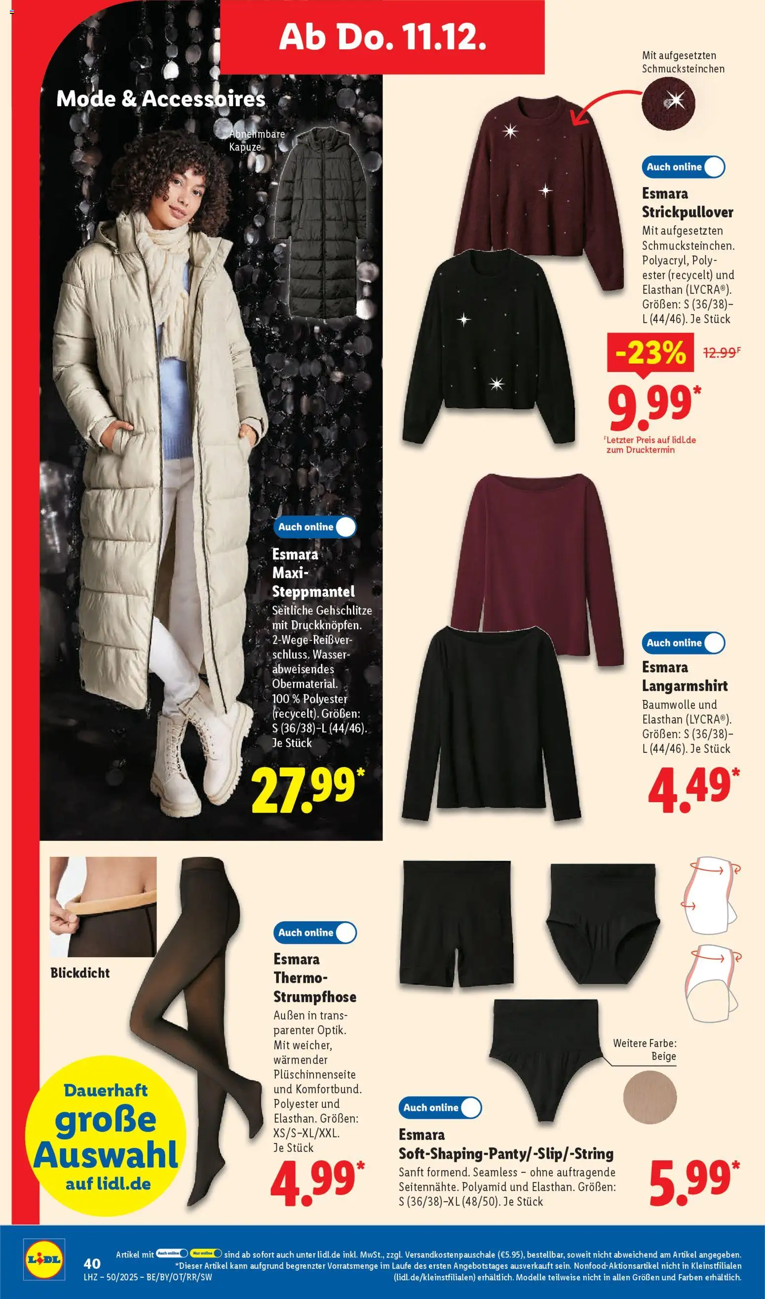 Lidl Prospekt Uffenheim – gültig ab 08.12.2025 | Seite: 54 | Produkte: Steppmantel, Langarmshirt, Wasser, Strumpfhose