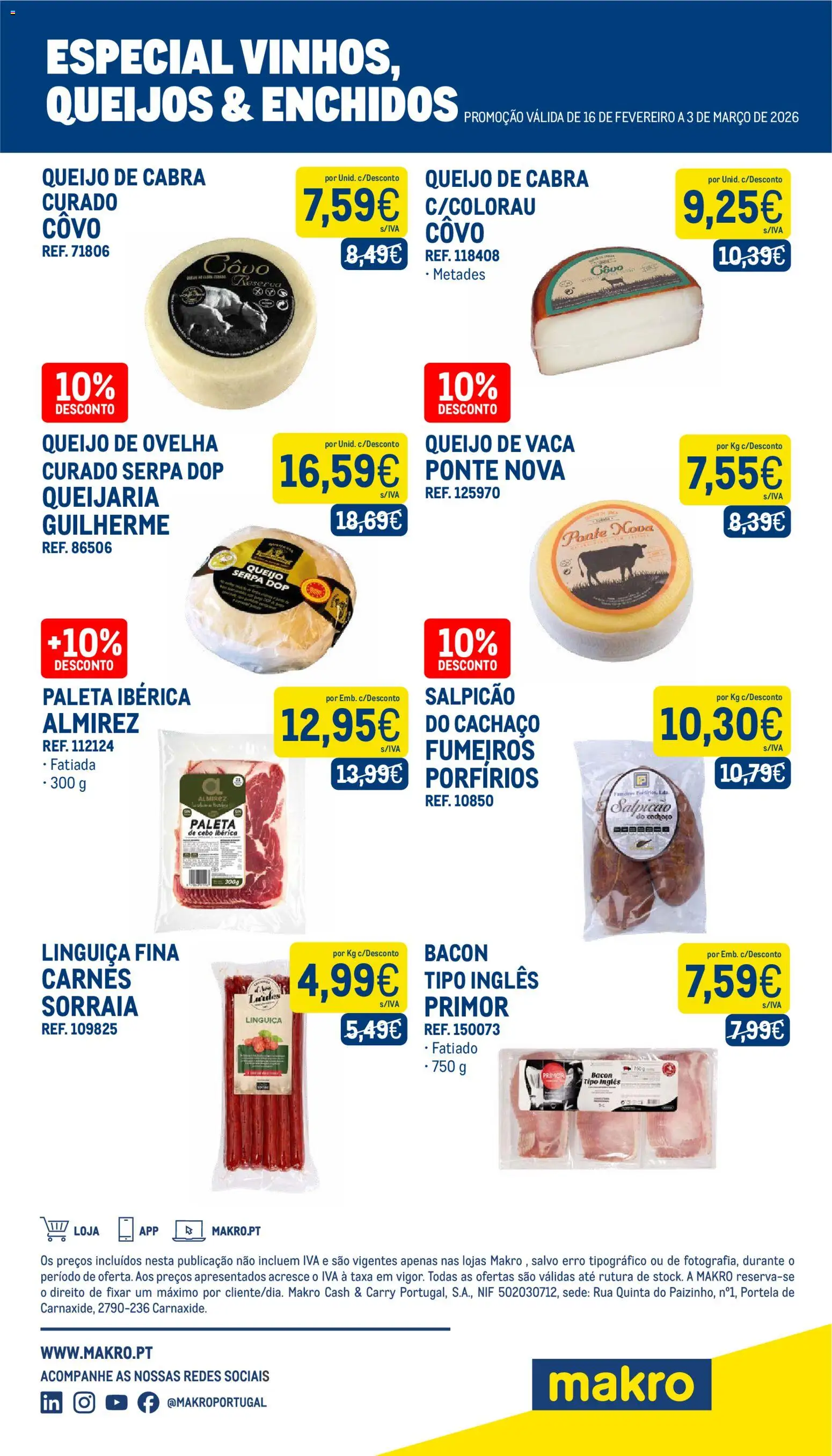 Makro - Especial Vinhos, Queijos & Enchidos 2 │ válido de 16.02.2026 | Página: 3 | Produtos: Bacon, Salpicão, Linguiça, Queijo