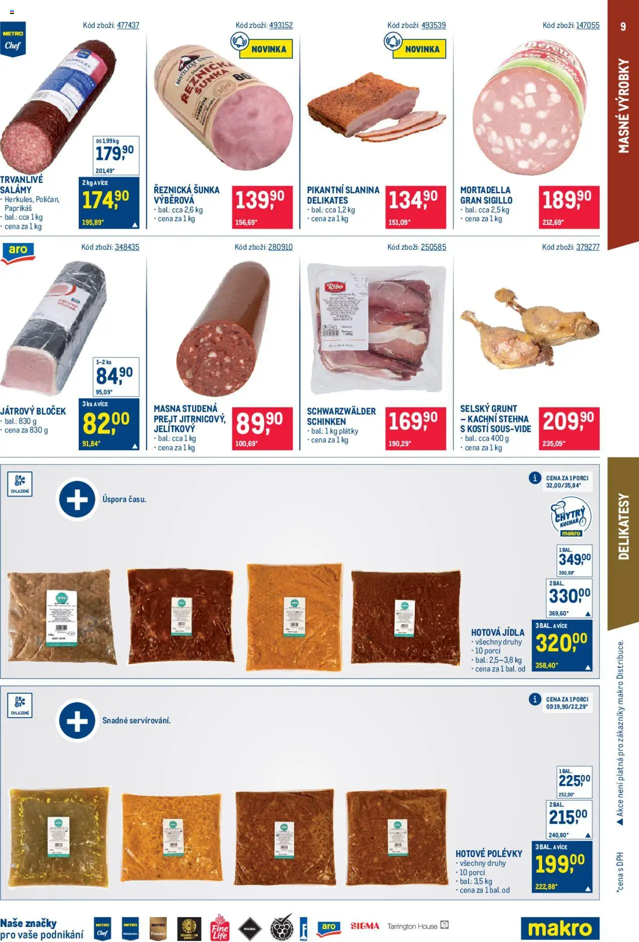 Makro leták - Gastronomie od 08.10.2025 | Strana: 9 | Produkty: Šunka, Kachni stehna, Hotová jídla, Mortadella