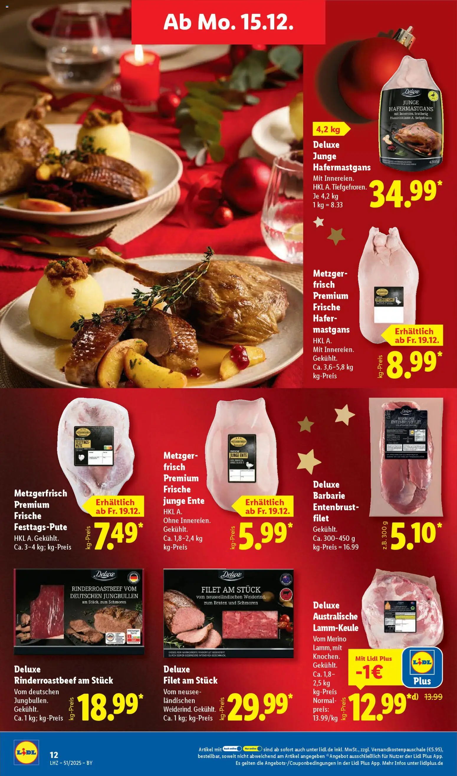 Lidl Prospekt Uffenheim – gültig ab 15.12.2025 | Seite: 22 | Produkte: Lammkeule, Pute, Rinderfilet, Ente