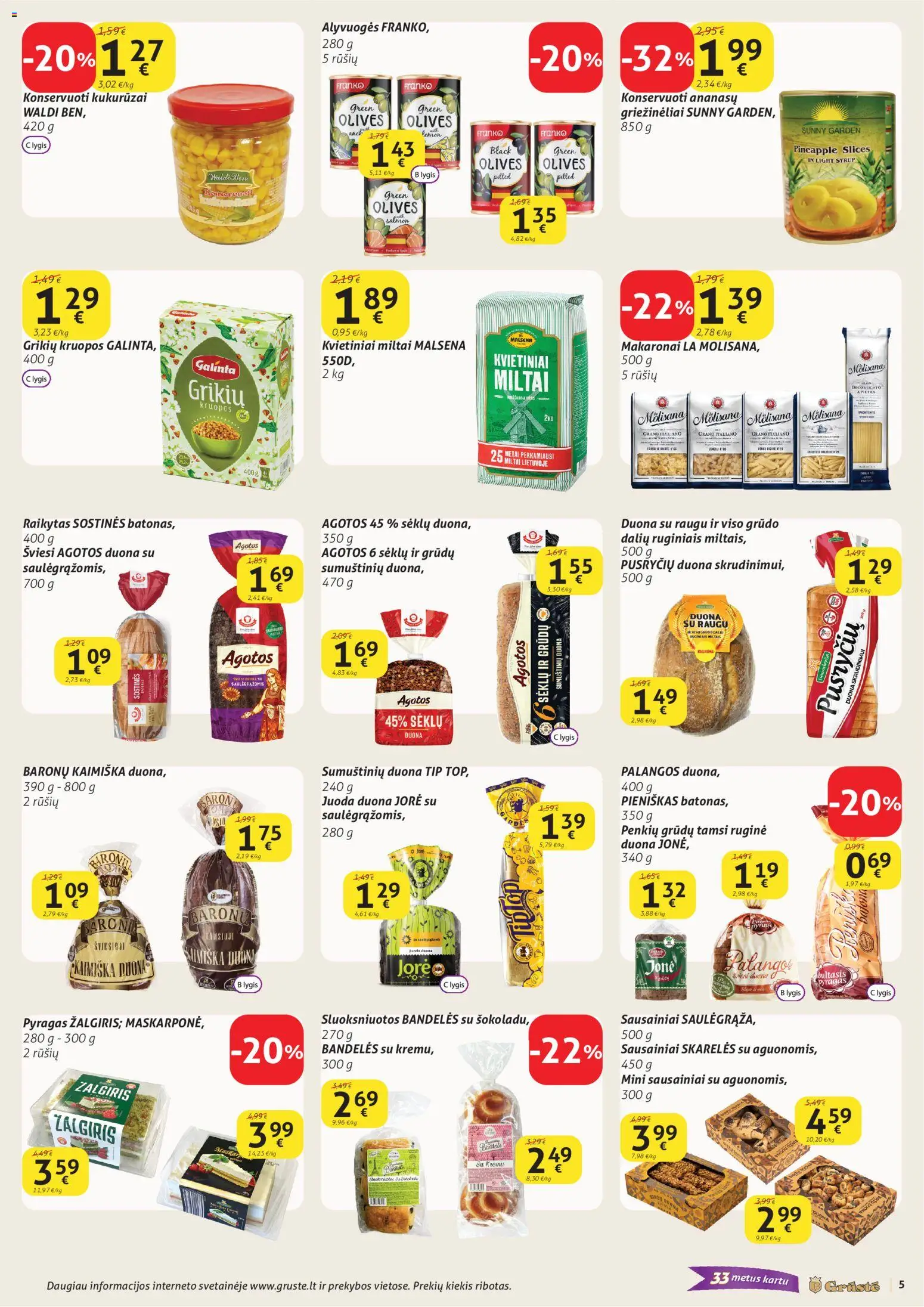 GRUSTE akcijos nuo 02.01.2026 | Puslapis: 5 | Prekių: Sausainiai, Kukurūzai, Bandelės, Miltai