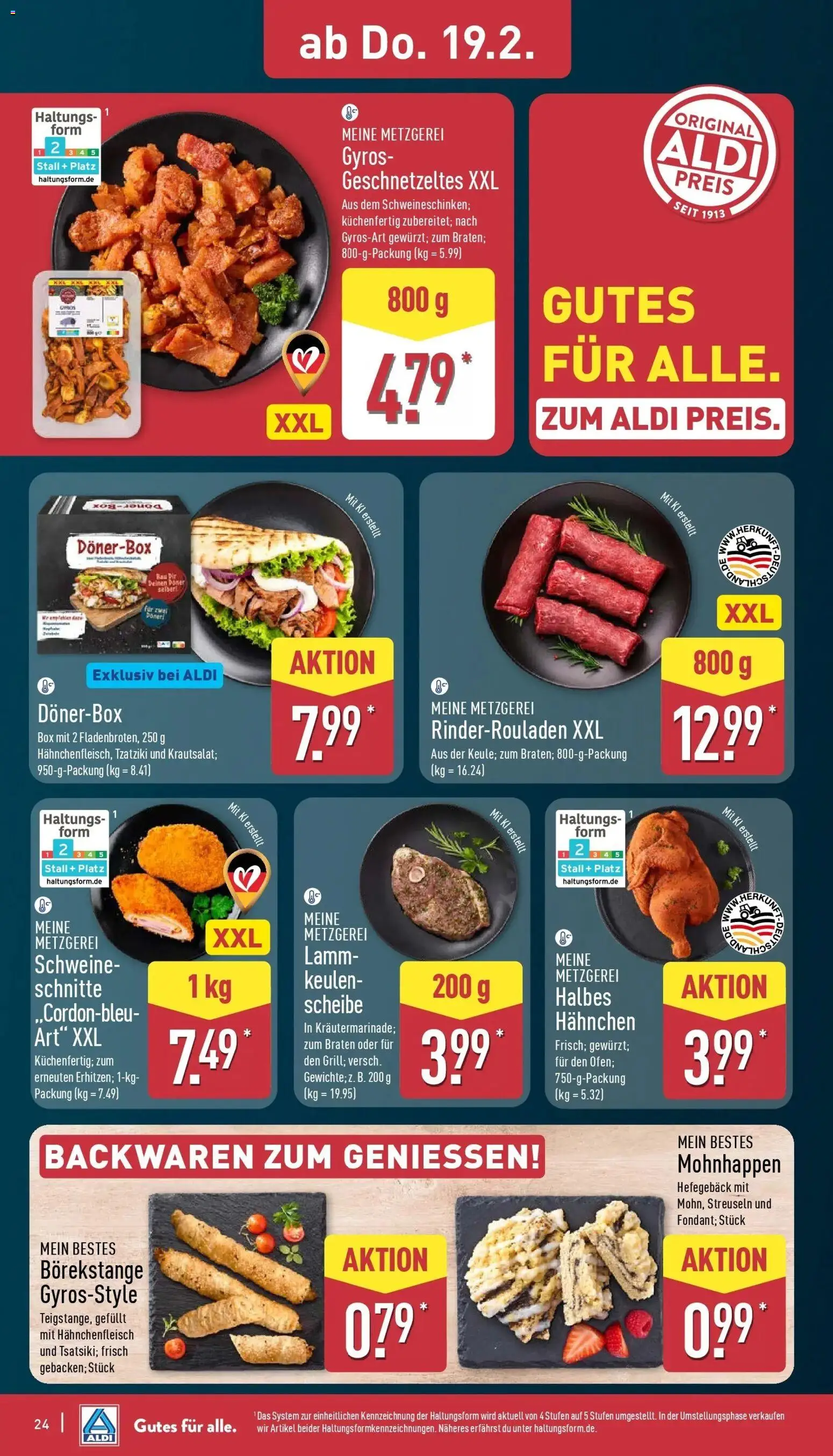 Aldi Wochenangebote – gültig ab 16.02.2026 | Seite: 29 | Produkte: Rinderrouladen, Hahnchen, Box, Gyros