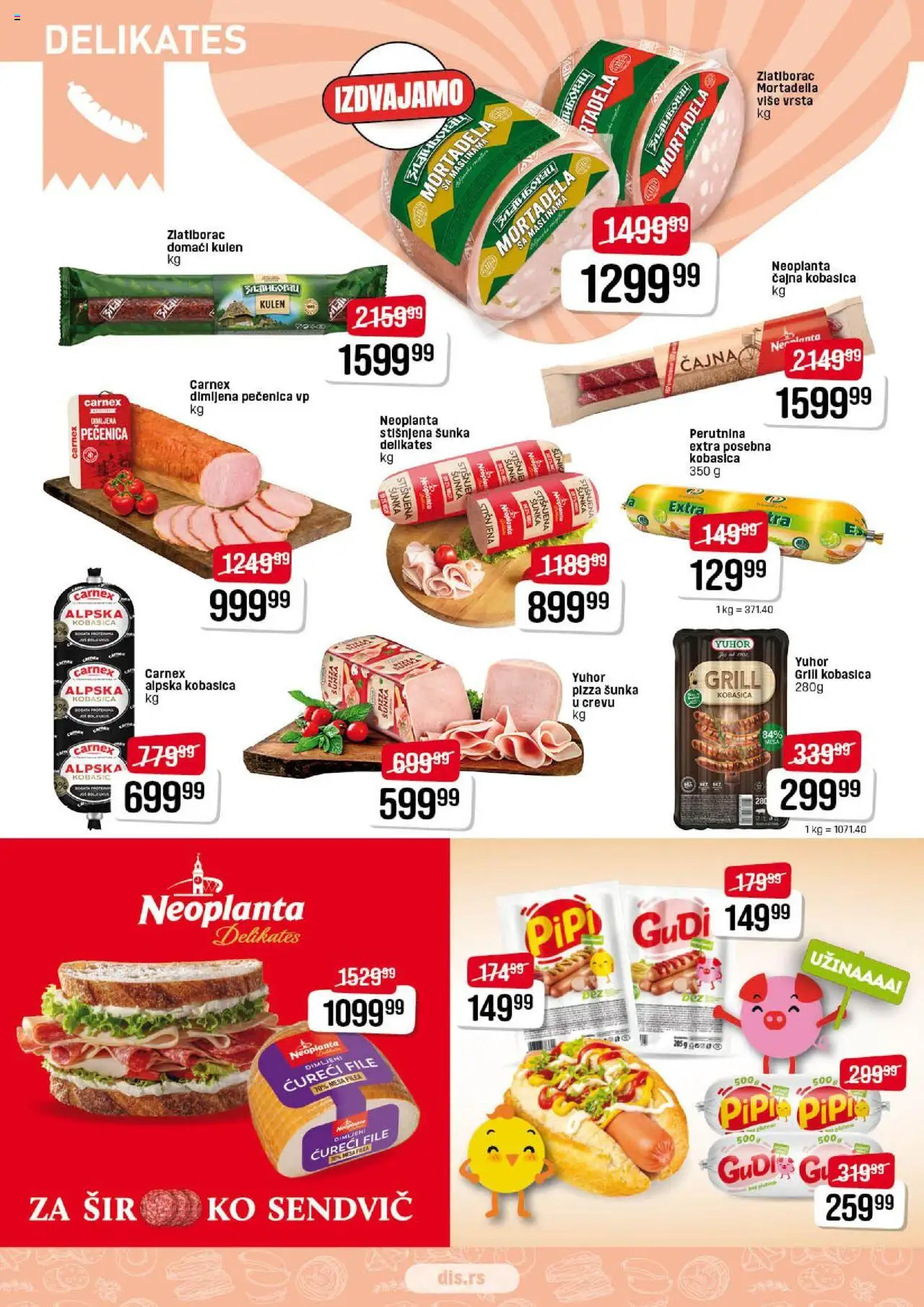 DIS katalog - važi od 14.08.2025 | Strana: 2 | Proizvode: Mortadela, Ćureći file, Sir, Pizza šunka