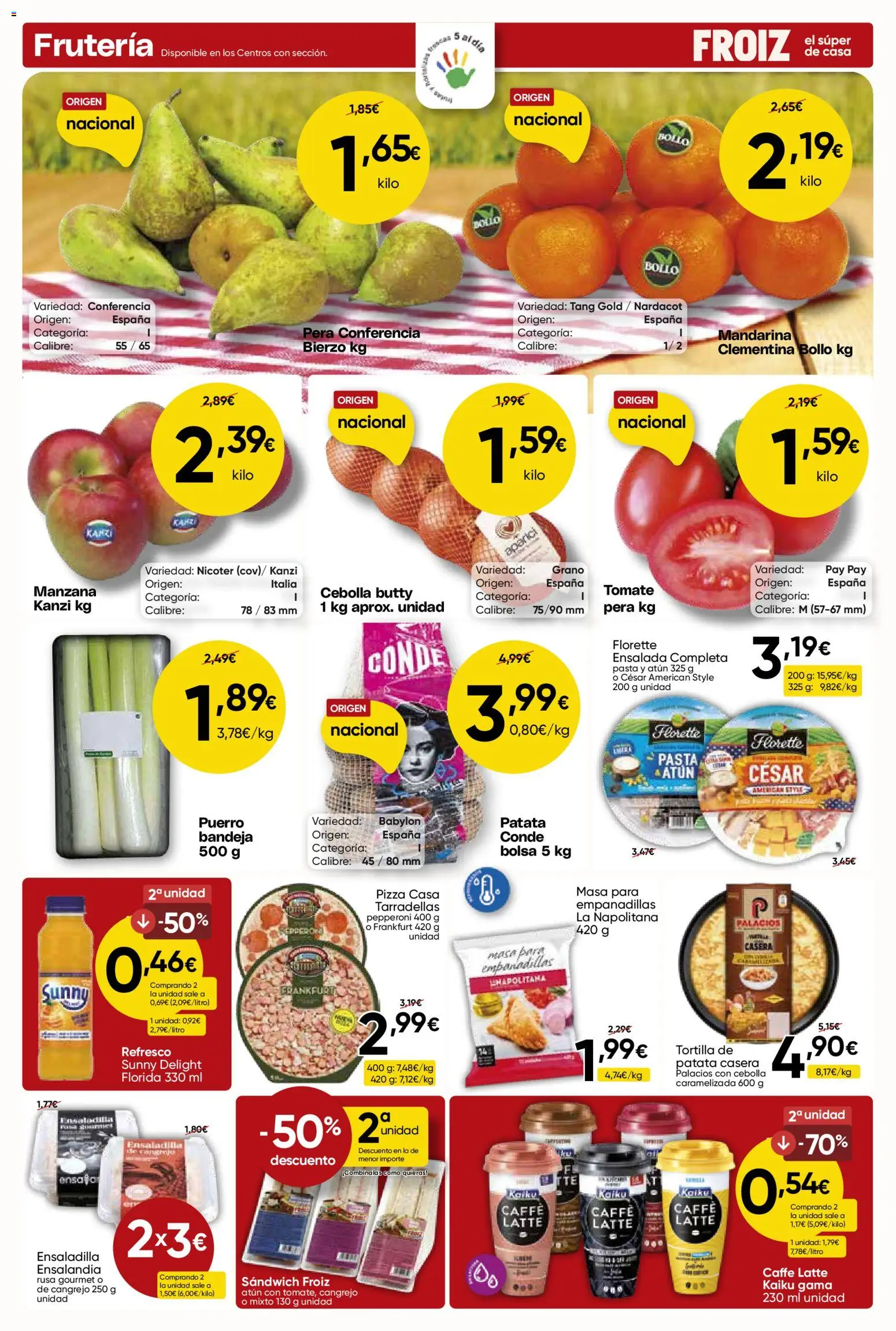 Froiz folleto │ válido desde el 03.03.2026 | Página: 2 | Productos: Pizza, Manzana, Παγωμένο τσάι, Bandeja