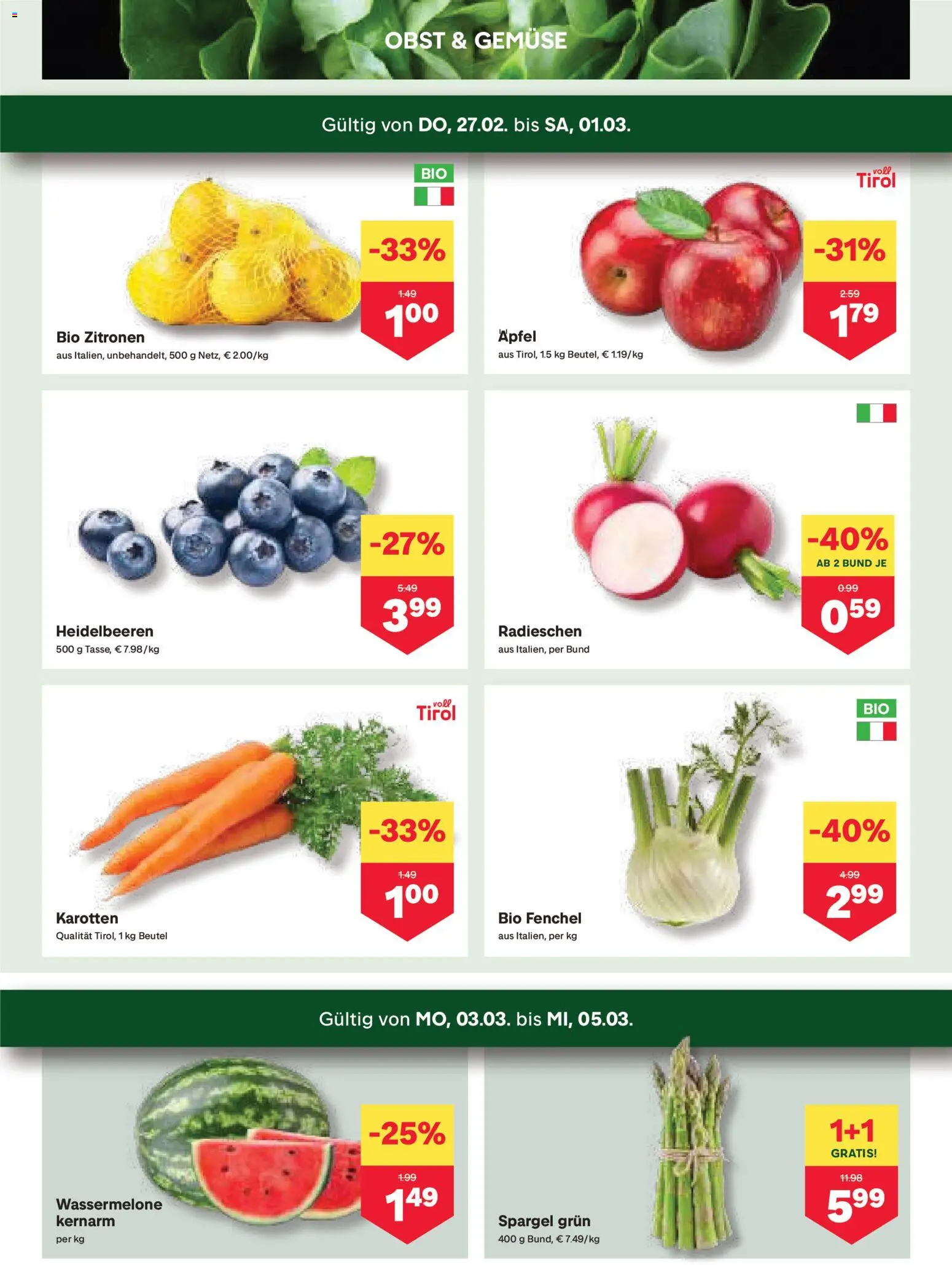 MPREIS Lenzing gültig ab 27.02.2026 | Seite: 2 | Produkte: Gemüse, Obst, Wassermelone, Äpfel