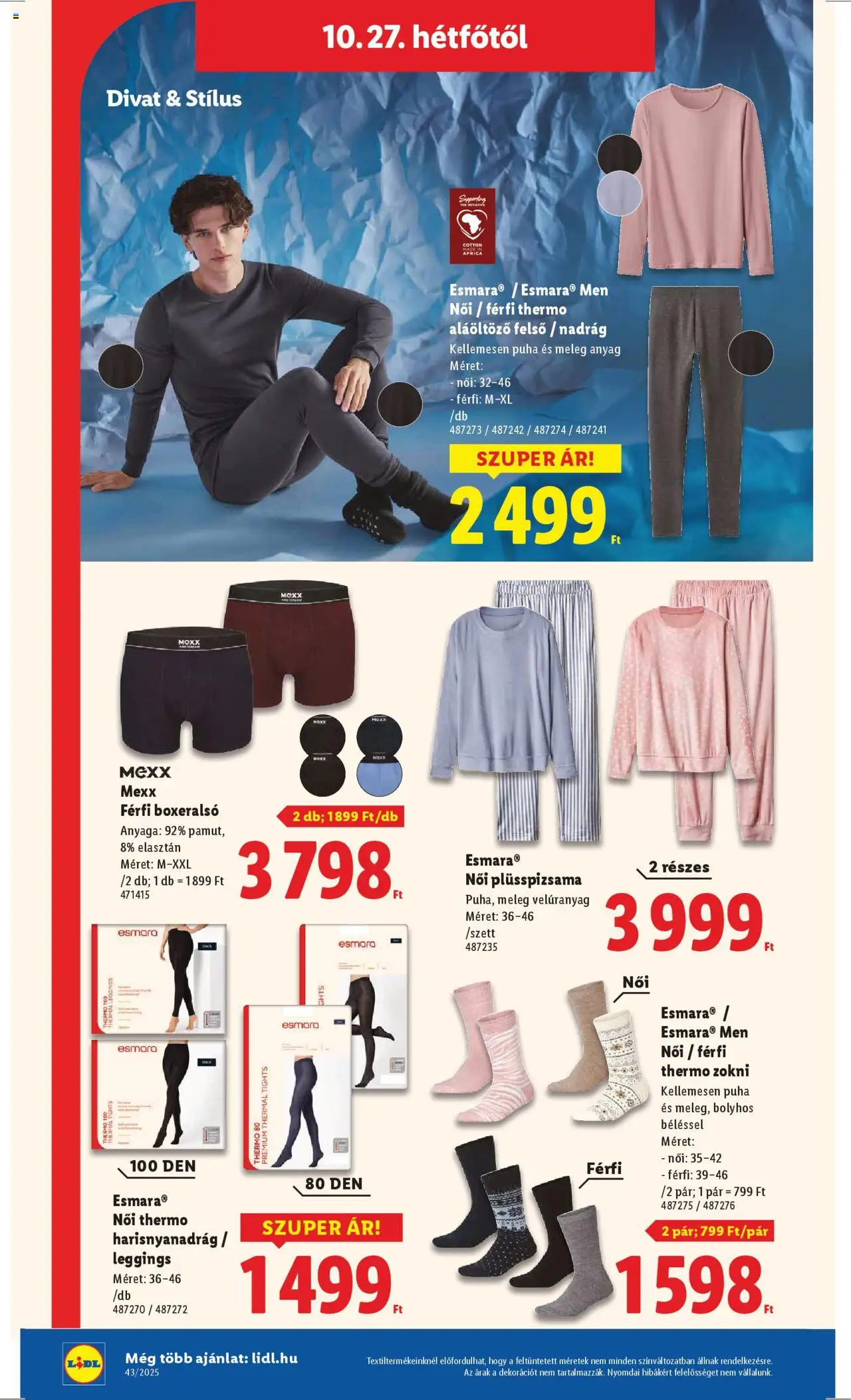Lidl akciós ujság - amely érvényes a következő dátumtól: 22.10.2025 | Oldal: 44 | Termékek: Harisnyanadrág, Boxeralsó, Zokni, Leggings