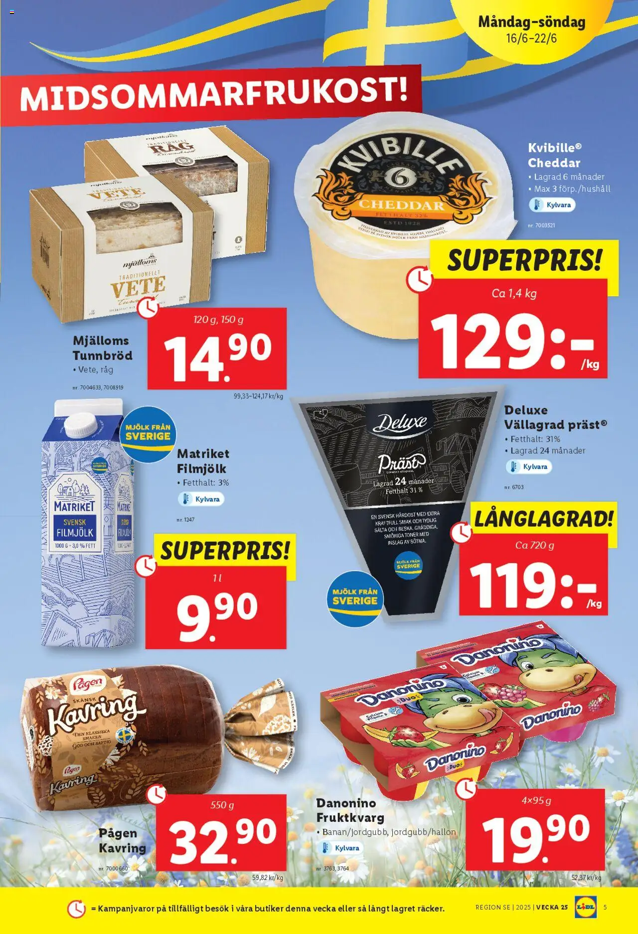 Lidl reklamblad aktuell från 16.06.2025 | Sida: 5 | Produkter: Tunnbröd, Cheddar, Mjölk