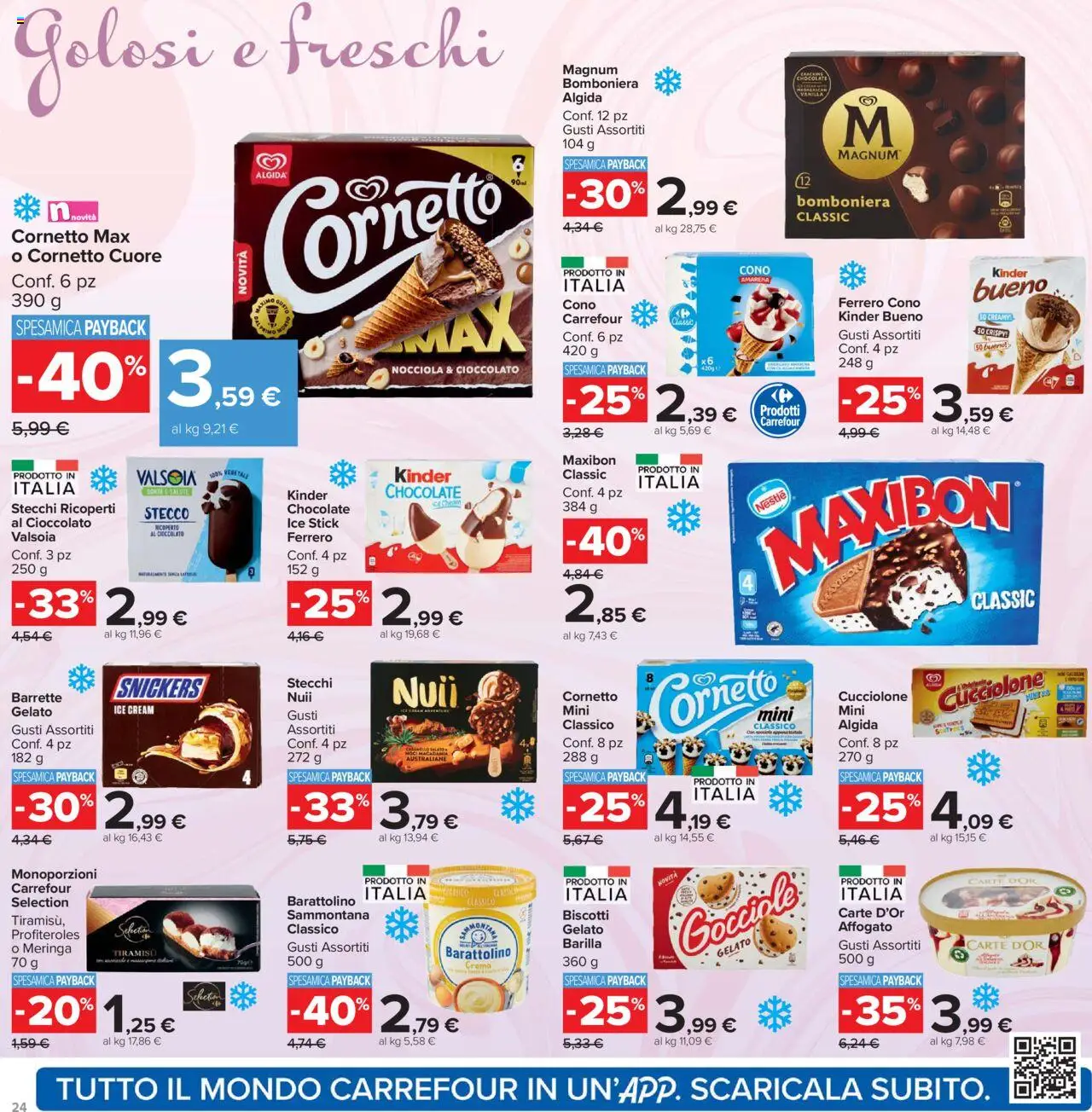 Volantino Carrefour del 15.09.2025 | Pagina: 24 | Prodotti: Cornetto, Biscotti, Gelato, Amarena