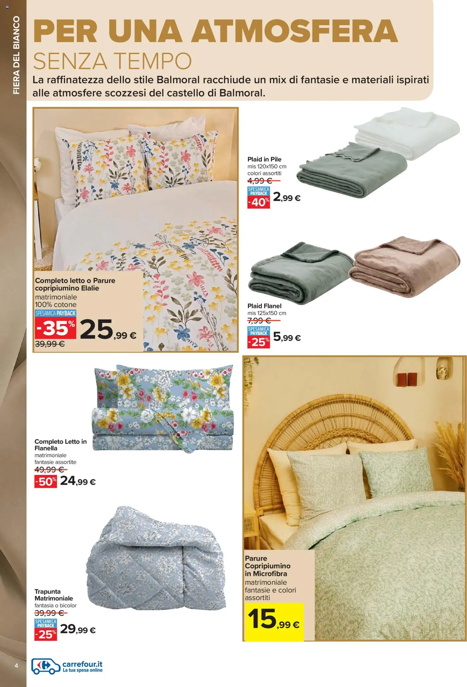 Volantino Carrefour del 27.12.2025 | Pagina: 4 | Prodotti: Pile, Copripiumino, Plaid, Letto
