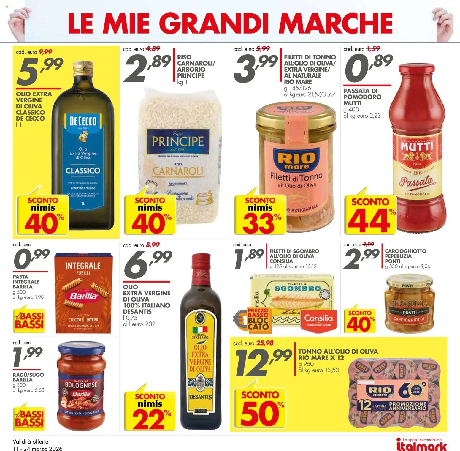 Volantino Italmark del 11.03.2026 | Pagina: 2 | Prodotti: Olio, Pasta, Tonno, Mutti