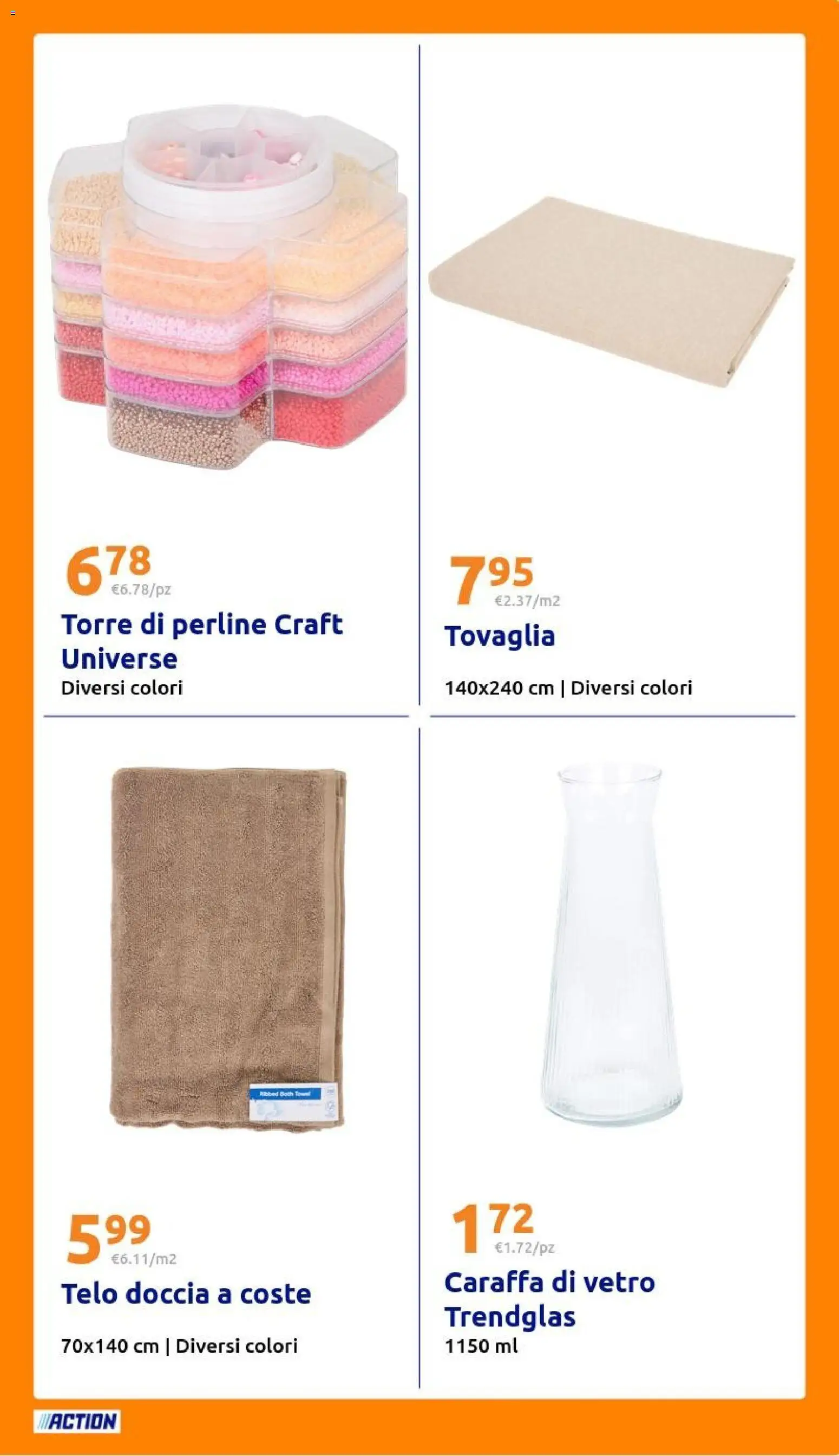 Volantino Action del 01.04.2026 | Pagina: 29 | Prodotti: Caraffa, Tovaglia, Doccia