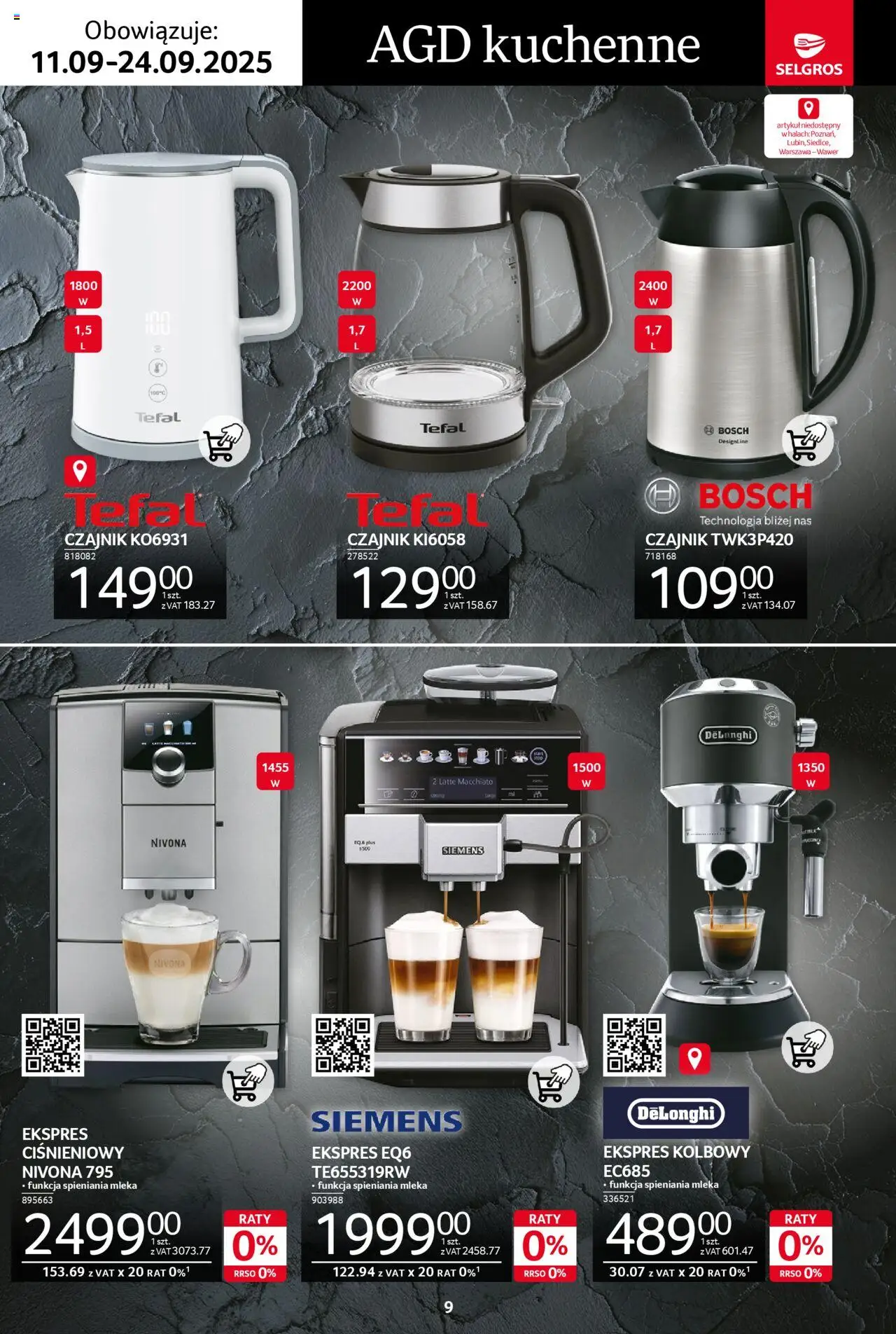 Selgros cash&carry Gazetka - Premium od 11.09.2025 | Strona: 9 | Produkty: Ekspres ciśnieniowy, Czajnik, Mleka, Tefal