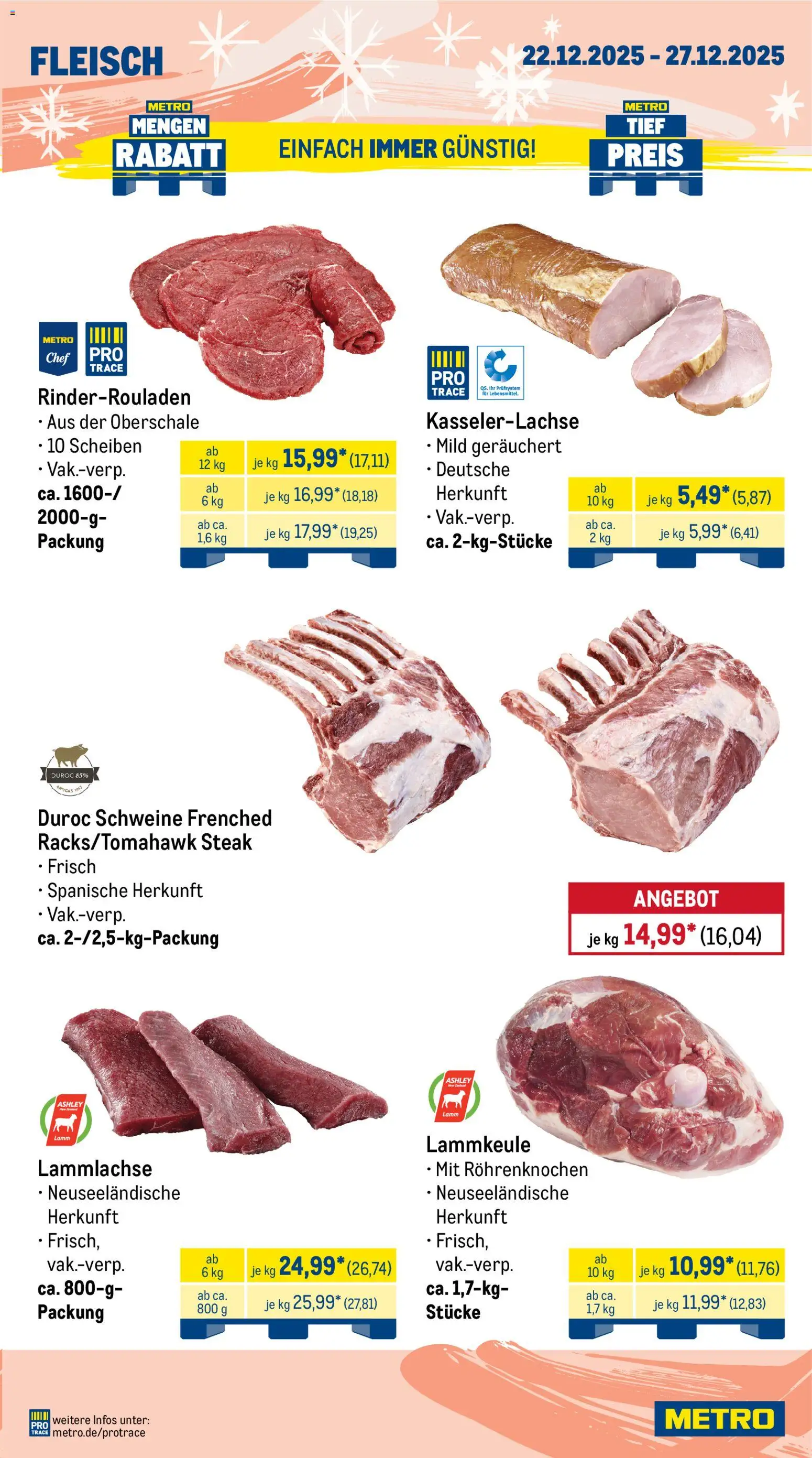 Metro Prospekt 	 – gültig ab 22.12.2025 | Seite: 3 | Produkte: Rinderrouladen, Lammkeule, Steak, Fleisch