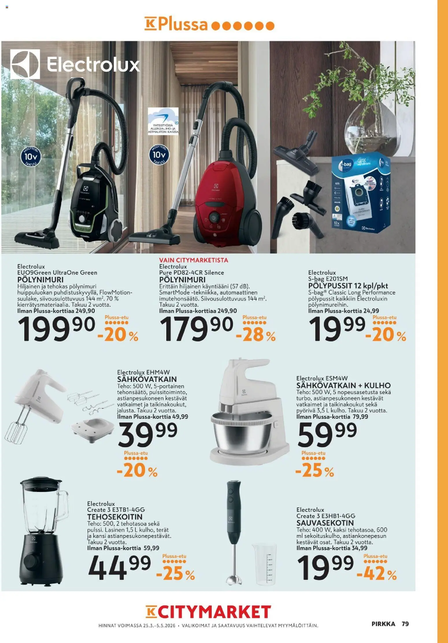 K-Market tarjoukset - Pirkka – voimassa 25.03.2026 alkaen | Sivu: 79 | Tuotteet: Kansi, Sähkövatkain, Tehosekoitin