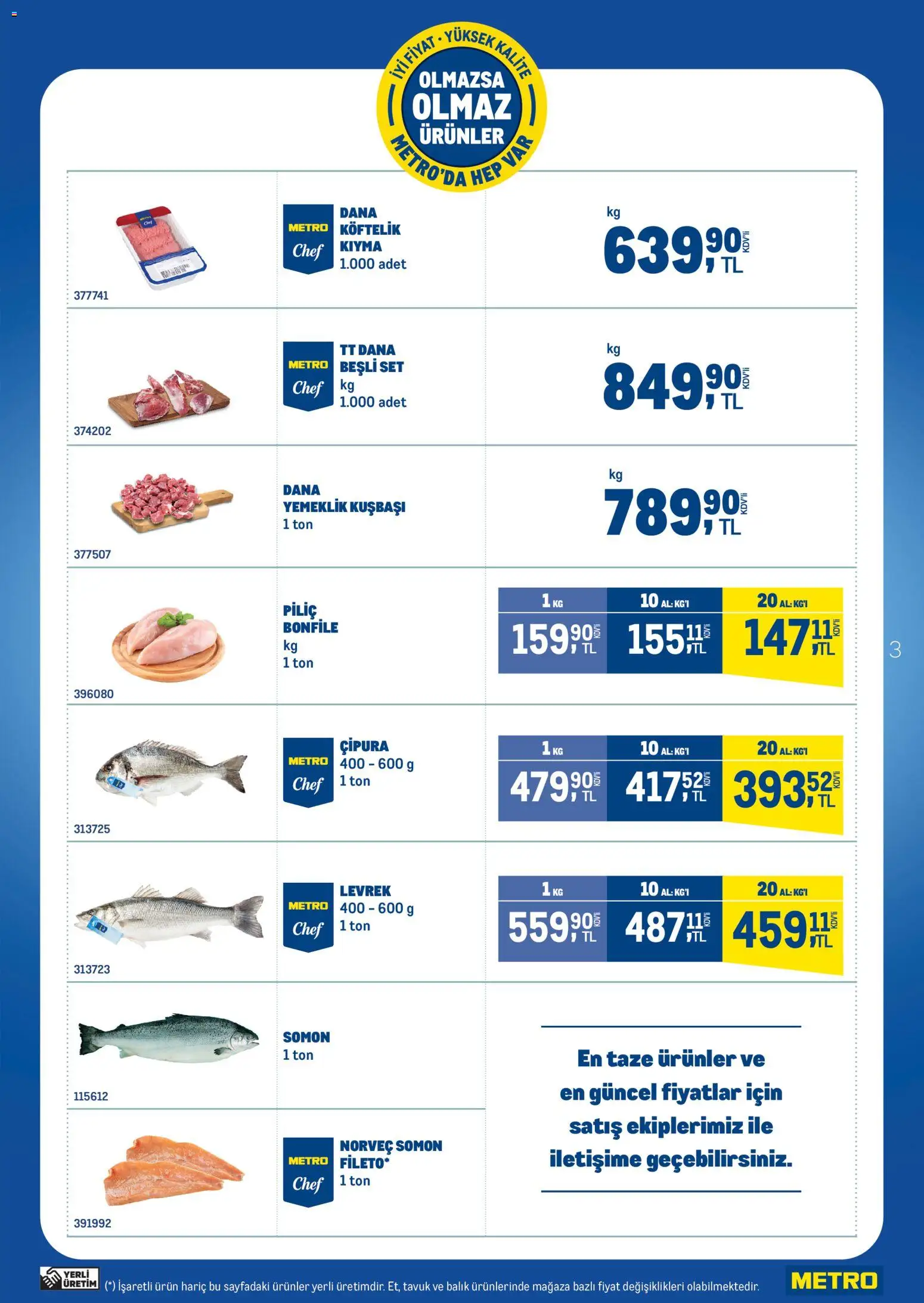 Metro - Olmazsa Olmaz Ürünler - 07.01.2026 tarihinden itibaren geçerlidir | Sayfa: 3 | Ürünler: Balık, Kıyma, Piliç, Levrek