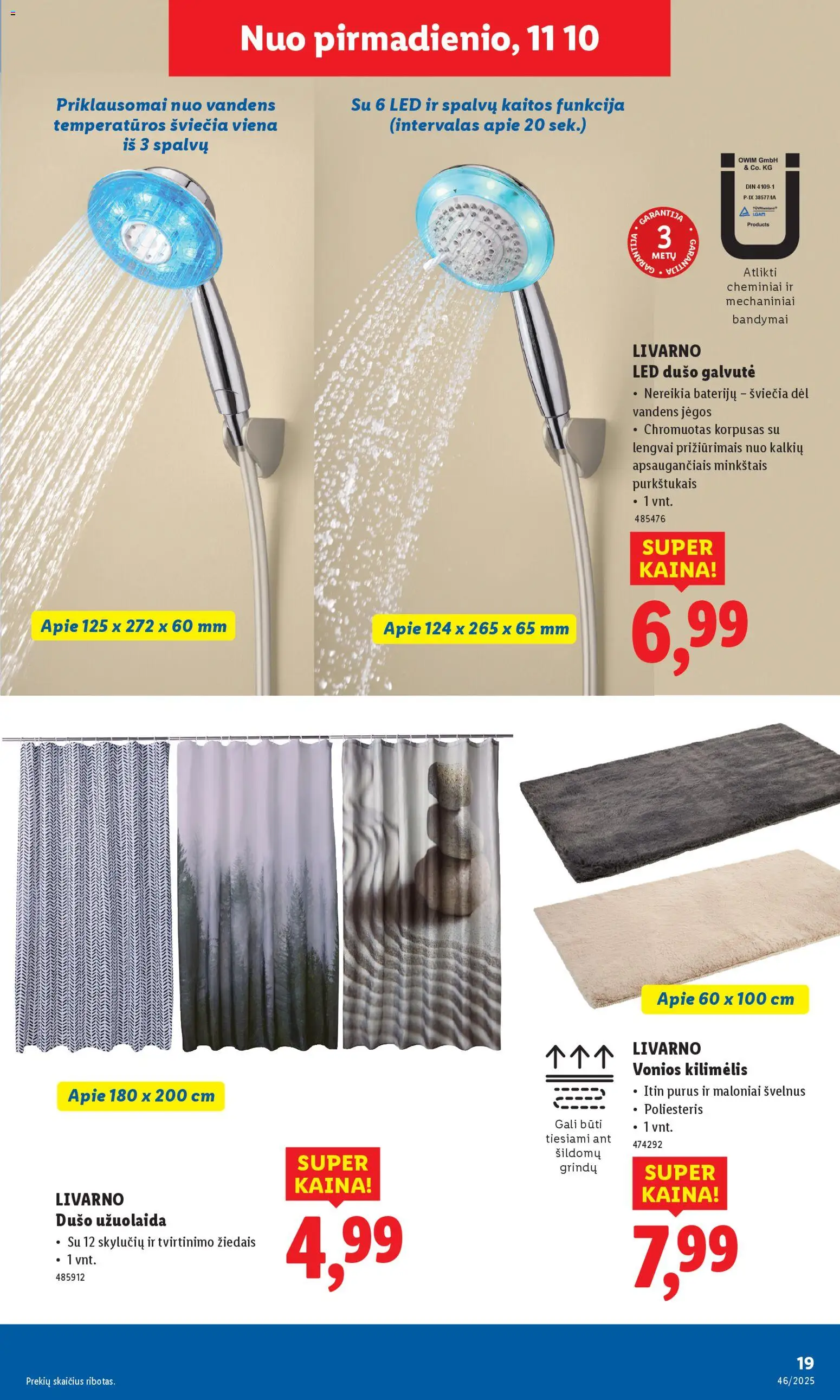 LIDL akcijos nuo 10.11.2025 | Puslapis: 19 | Prekių: Kilimėlis, Vonios kilimėlis, Dušo galvutė