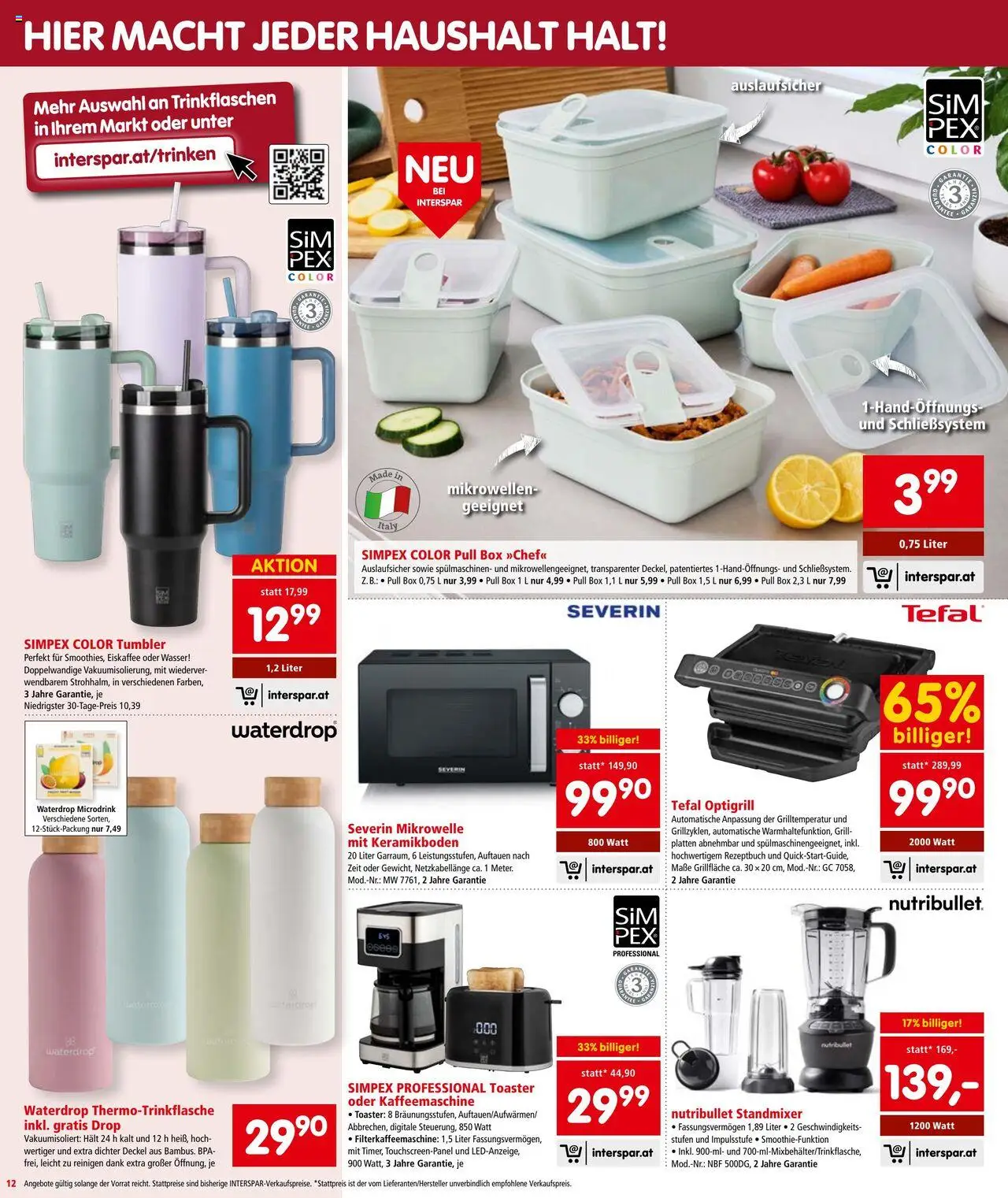 Interspar Flugblatt gültig ab 18.09.2025 | Seite: 12 | Produkte: Wasser, Grill, Toaster, Box